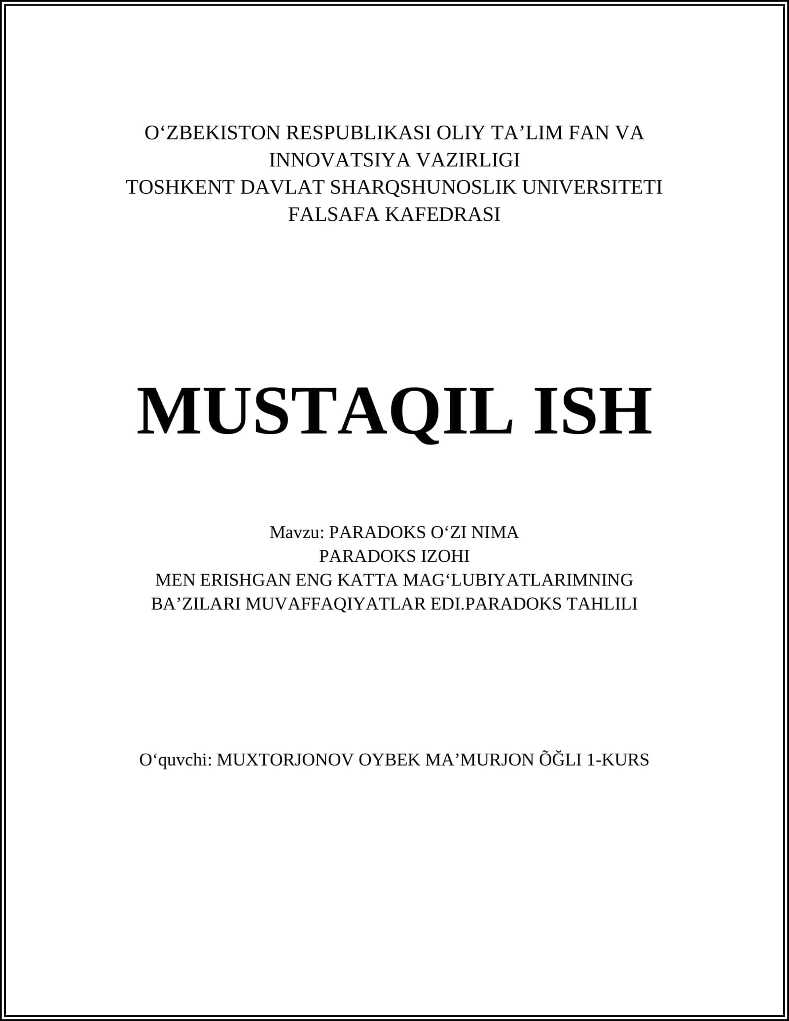 PARADOKS OʻZI NIMA 1