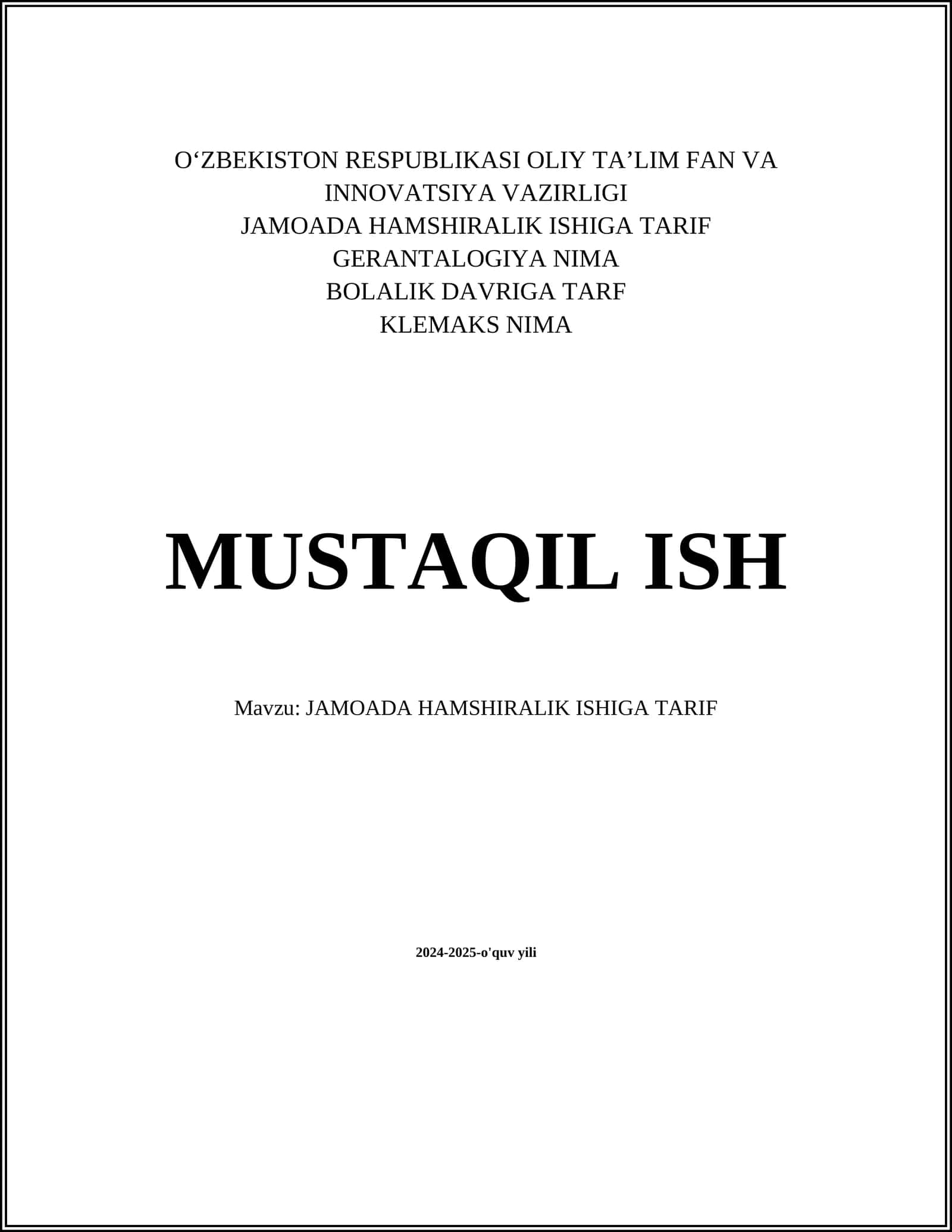 JAMOADA HAMSHIRALIK ISHIGA TARIF 1