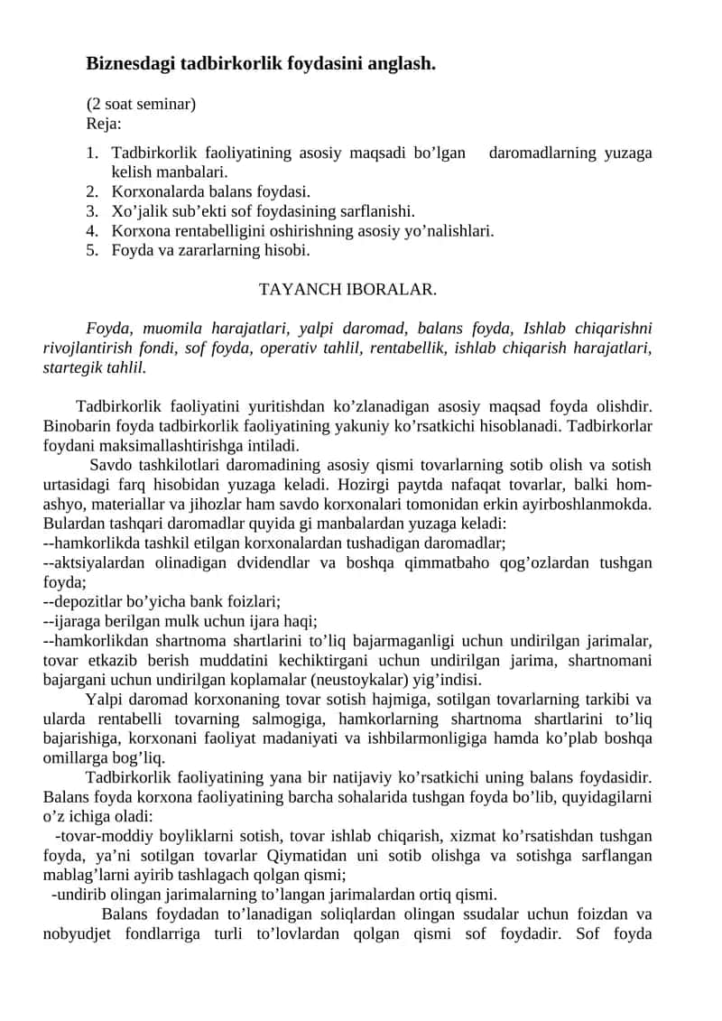 Tadbirkorlik faoliyatini yuritish 1