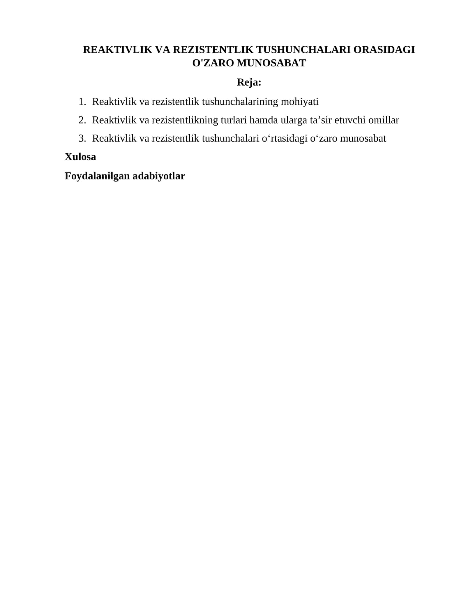 Reaktivlik va rezistentlik tushunchalari orasidagi o'zaro munosabat 1