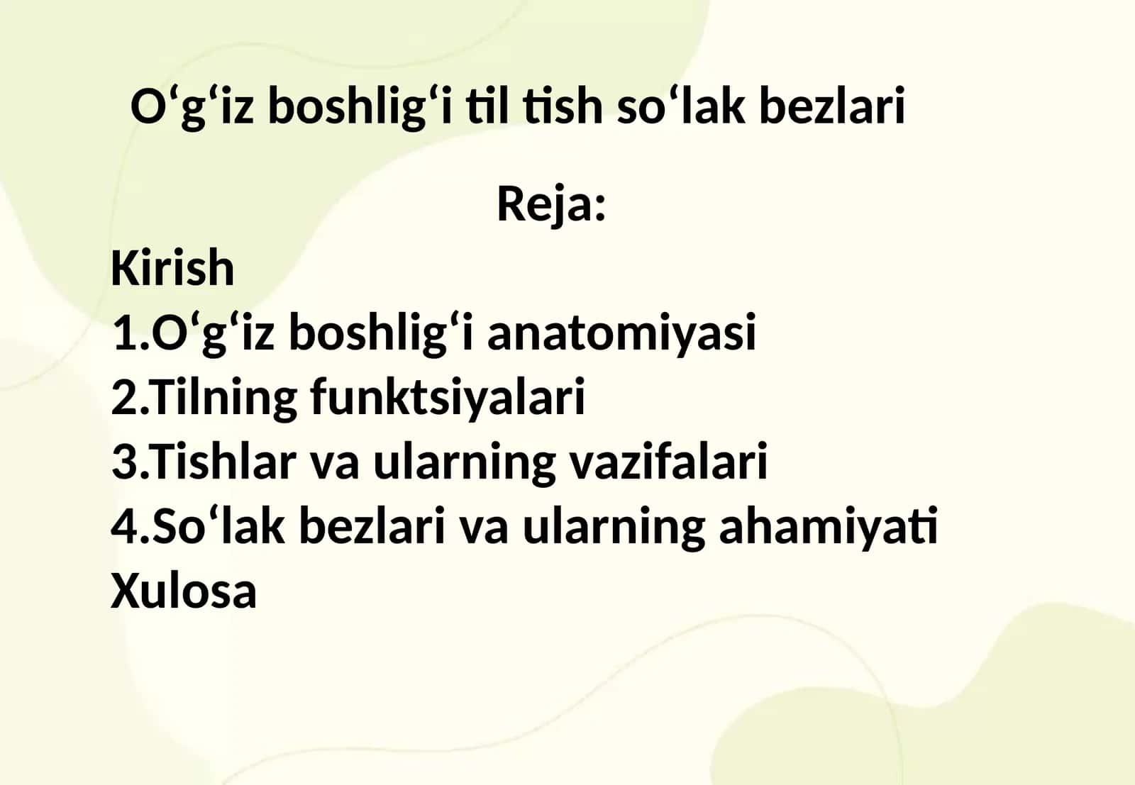 Oʻgʻiz boshligʻi til tish soʻlak bezlari 1