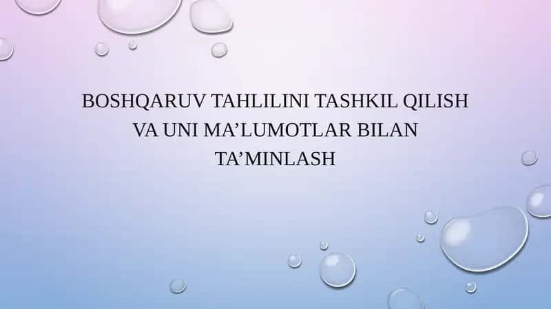 Boshqaruv tahlilini tashkil qilish va uni ma’lumotlar bilan ta’minlash 1
