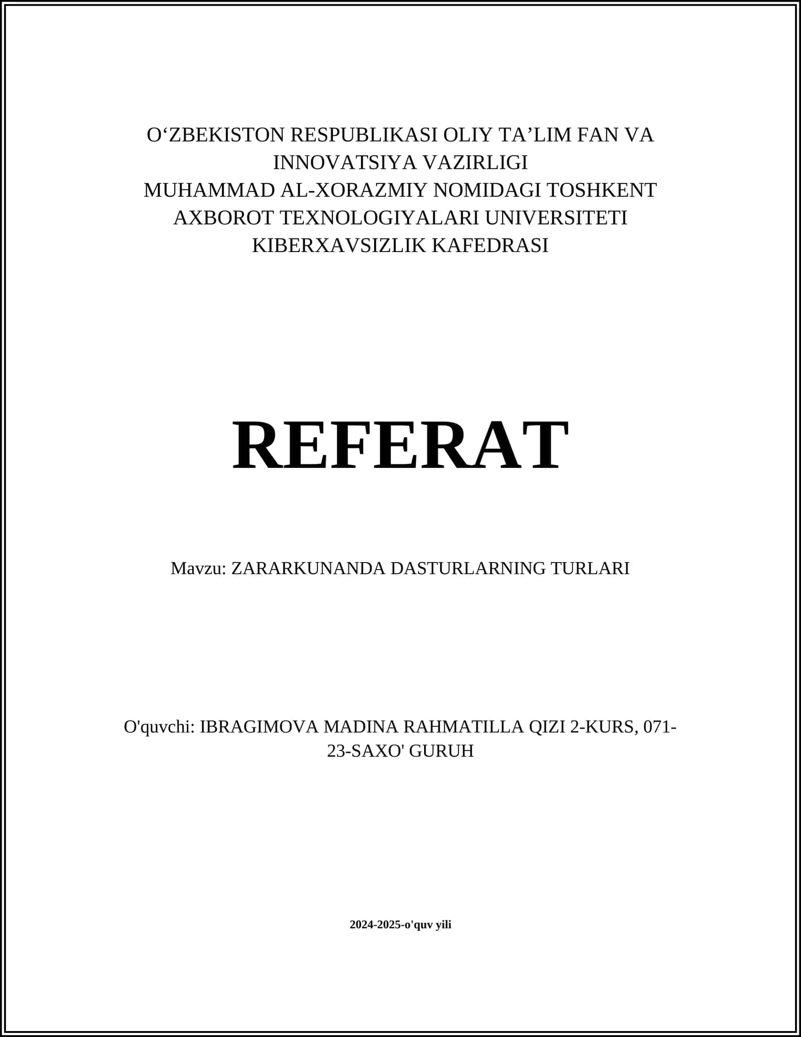 ZARARKUNANDA DASTURLARNING TURLARI 1
