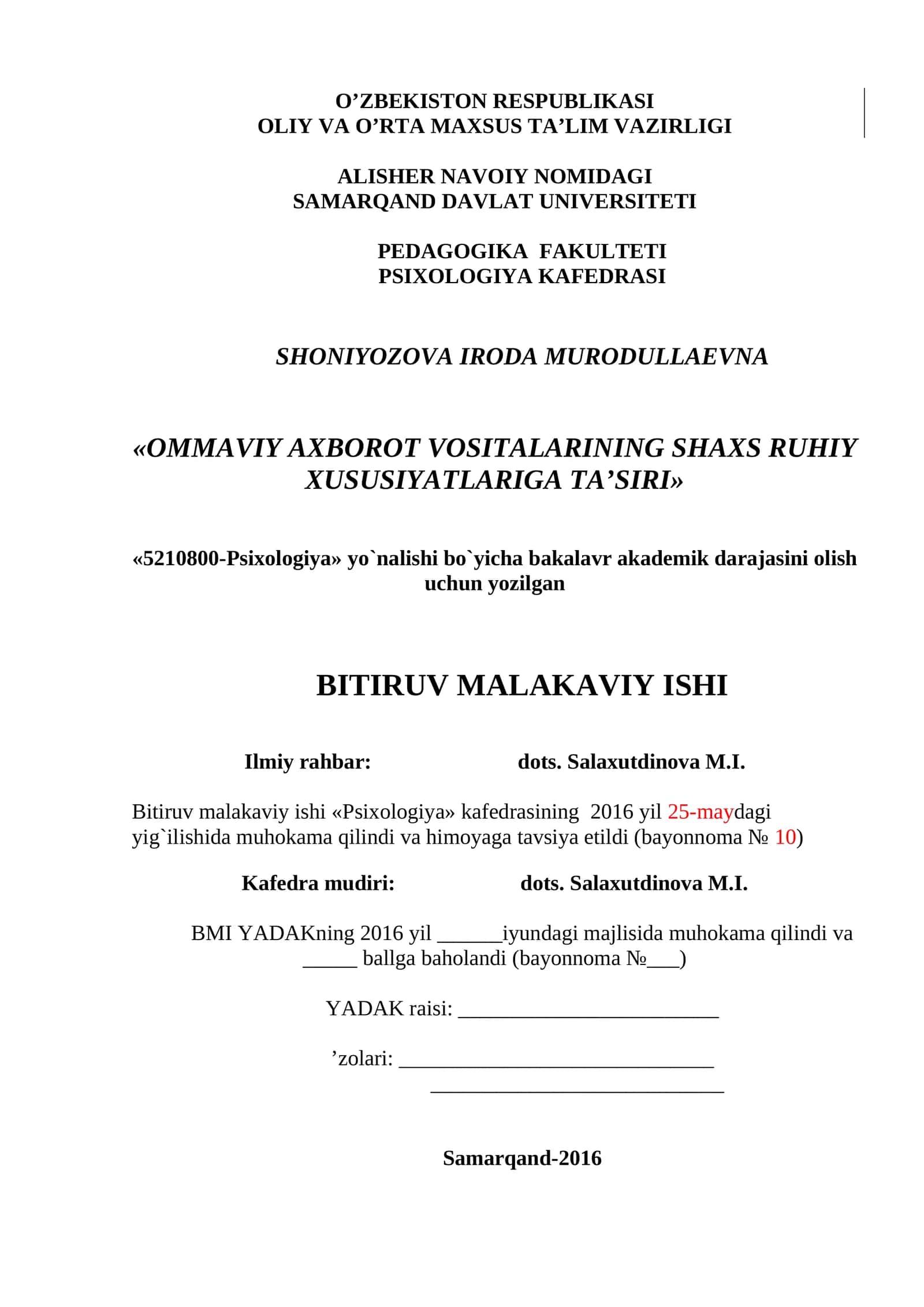 «OMMAVIY AXBOROT VOSITALARINING SHAXS RUHIY XUSUSIYATLARIGA TA’SIRI» 1