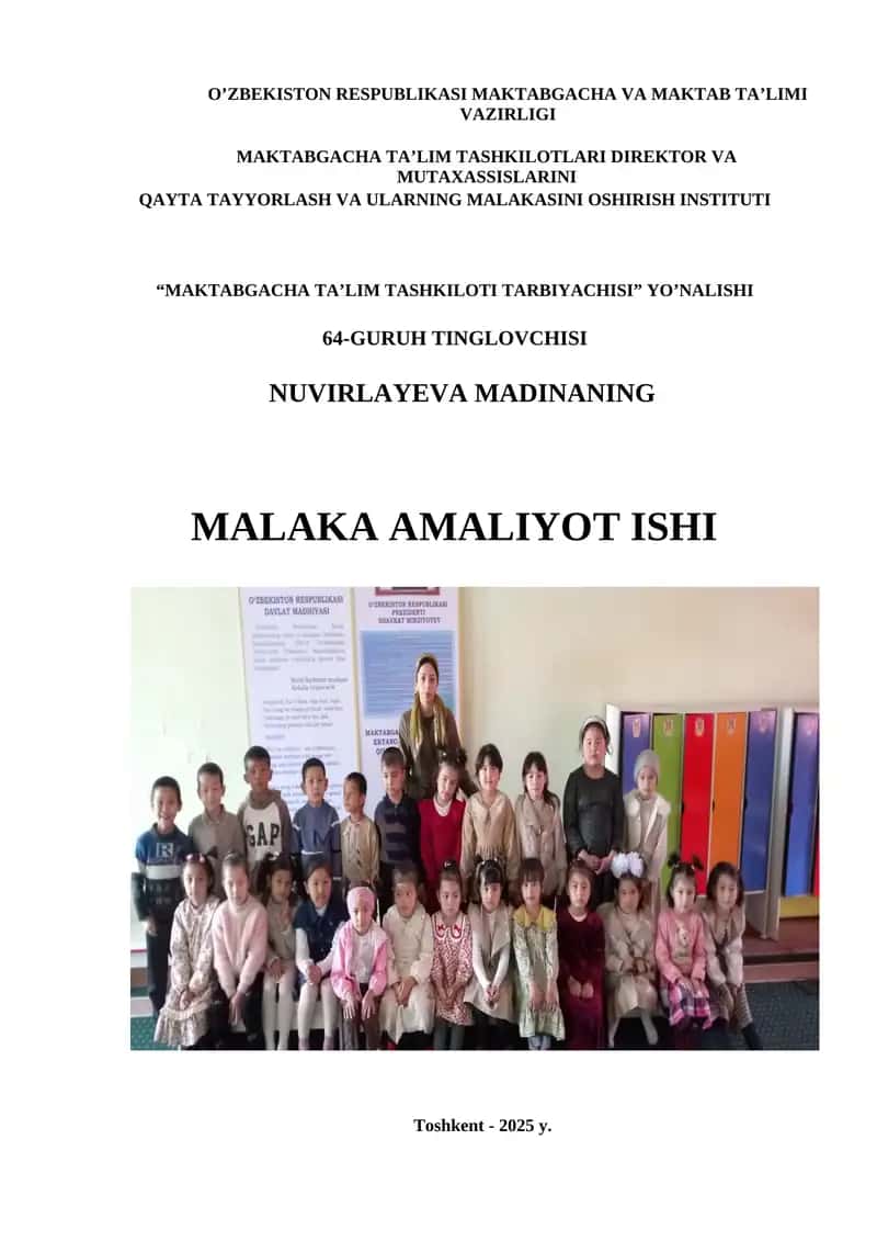 NUVIRLAYEVA MADINANING MALAKA AMALIYOT ISHI 1