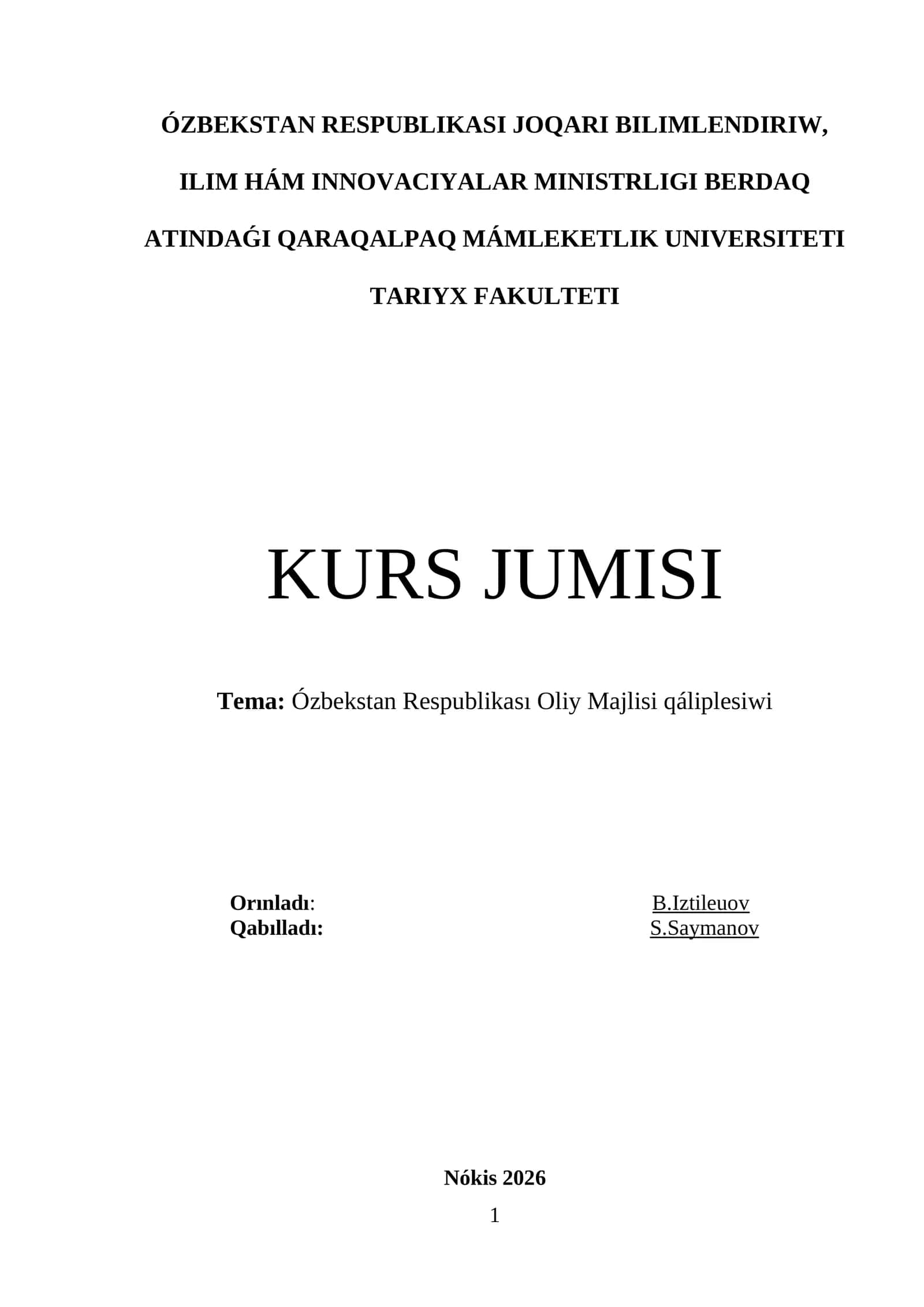 Ózbekstan Respublikası Oliy Majlisi qáliplesiwi 1