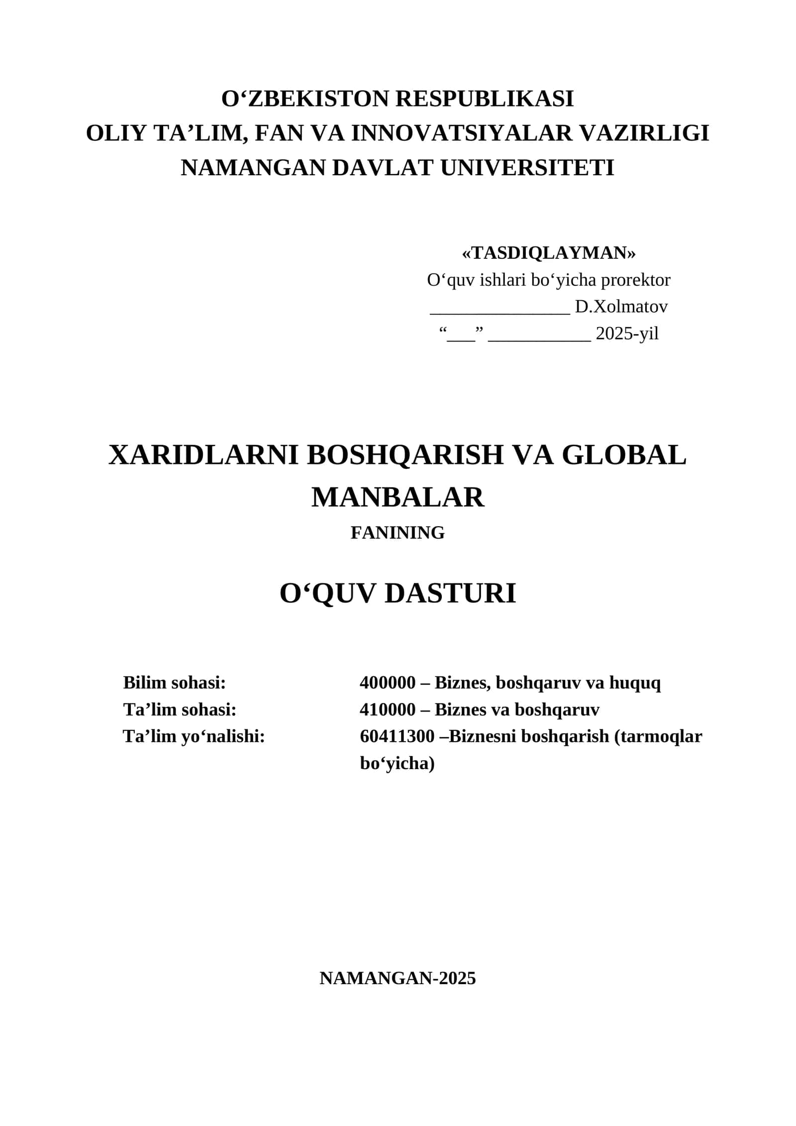 Xaridlarni boshqarish va global manbalar 1