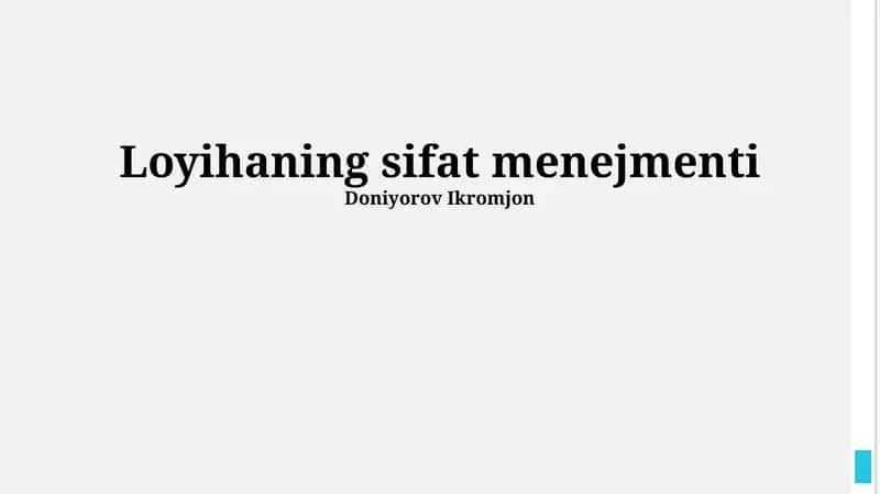 Loyihaning sifat menejmenti 1