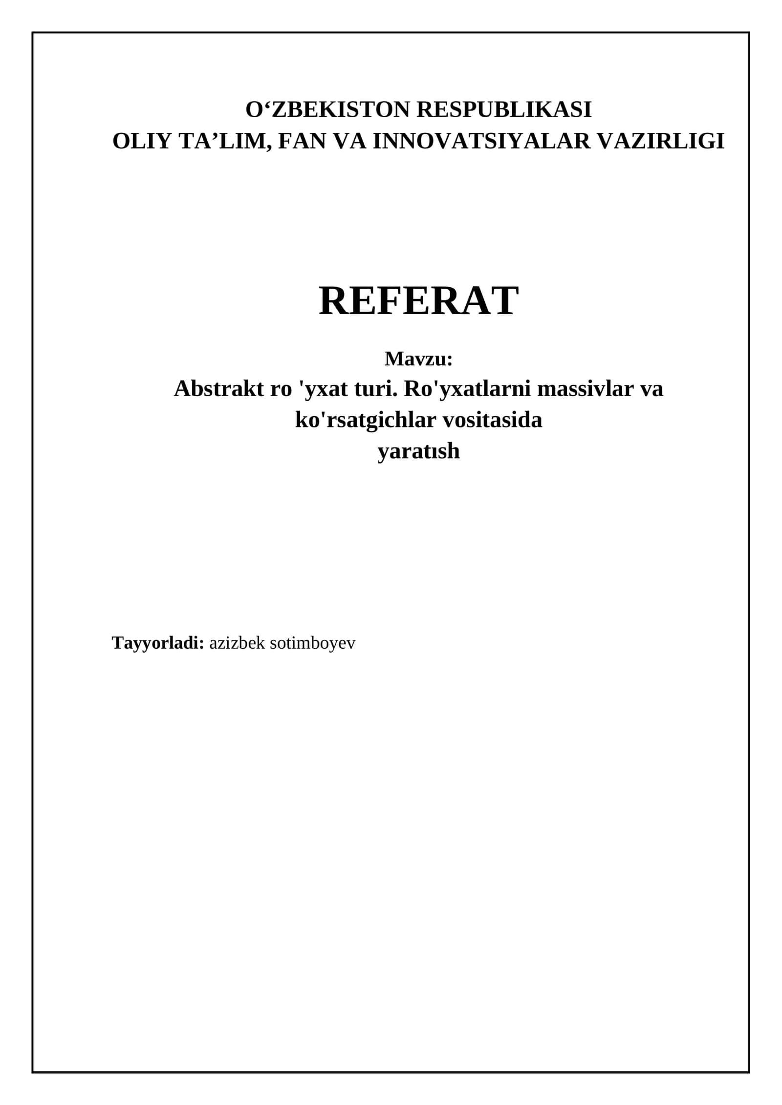 Abstrakt ro 'yxat turi va ro 'yxat operatsiyalari 1