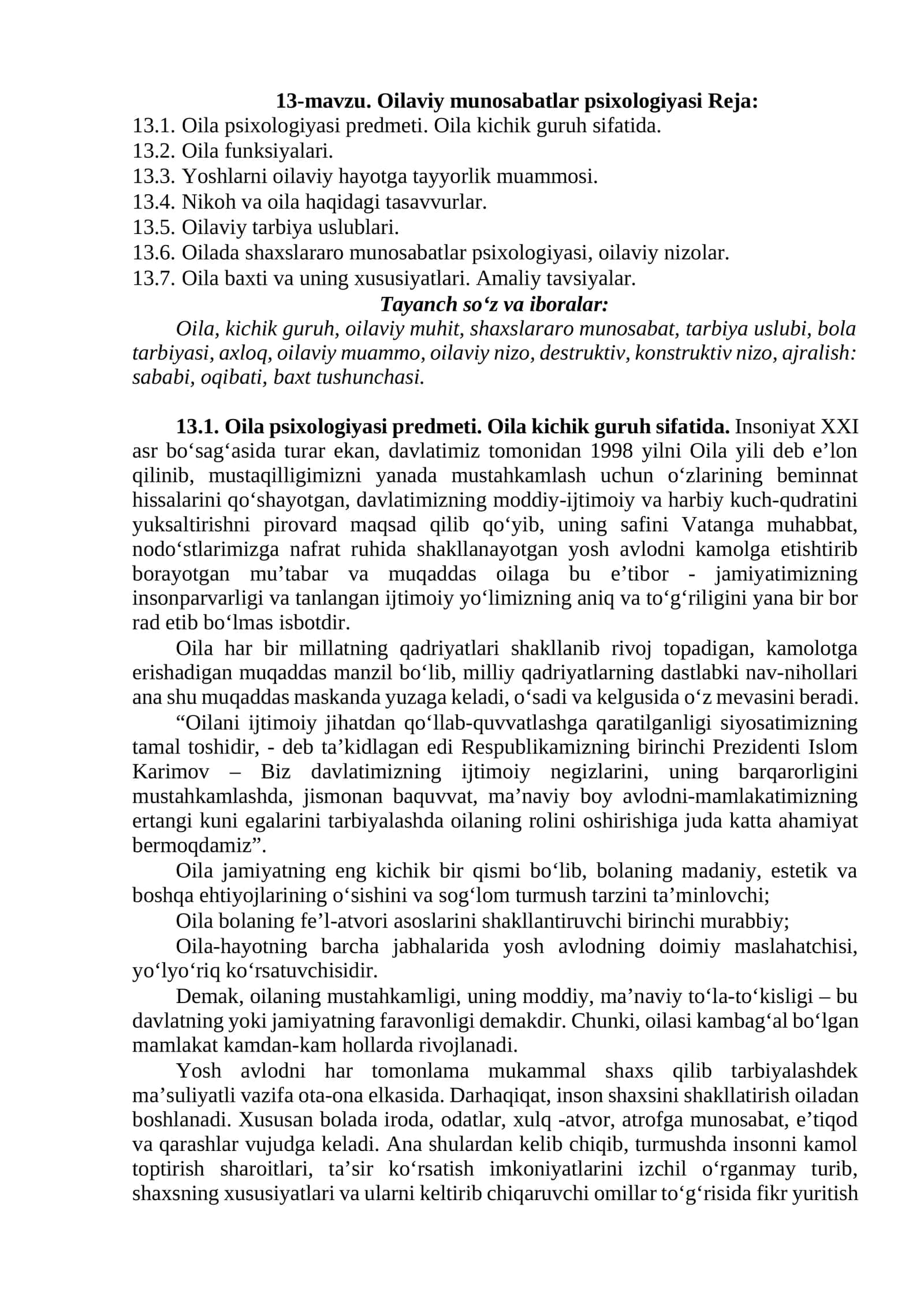 Oilaviy munosabatlar psixologiyasi 1