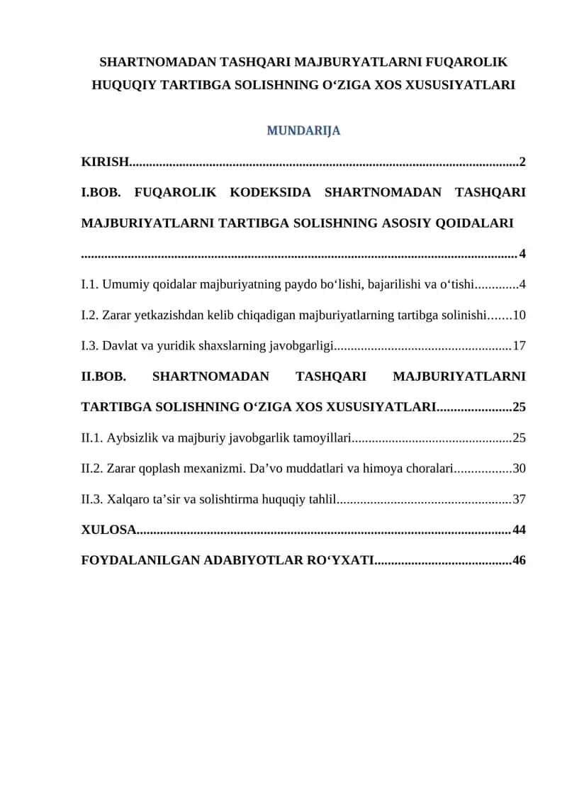 SHARTNOMADAN TASHQARI MAJBURYATLARNI FUQAROLIK HUQUQIY TARTIBGA SOLISHNING OʻZIGA XOS XUSUSIYATLARI 1