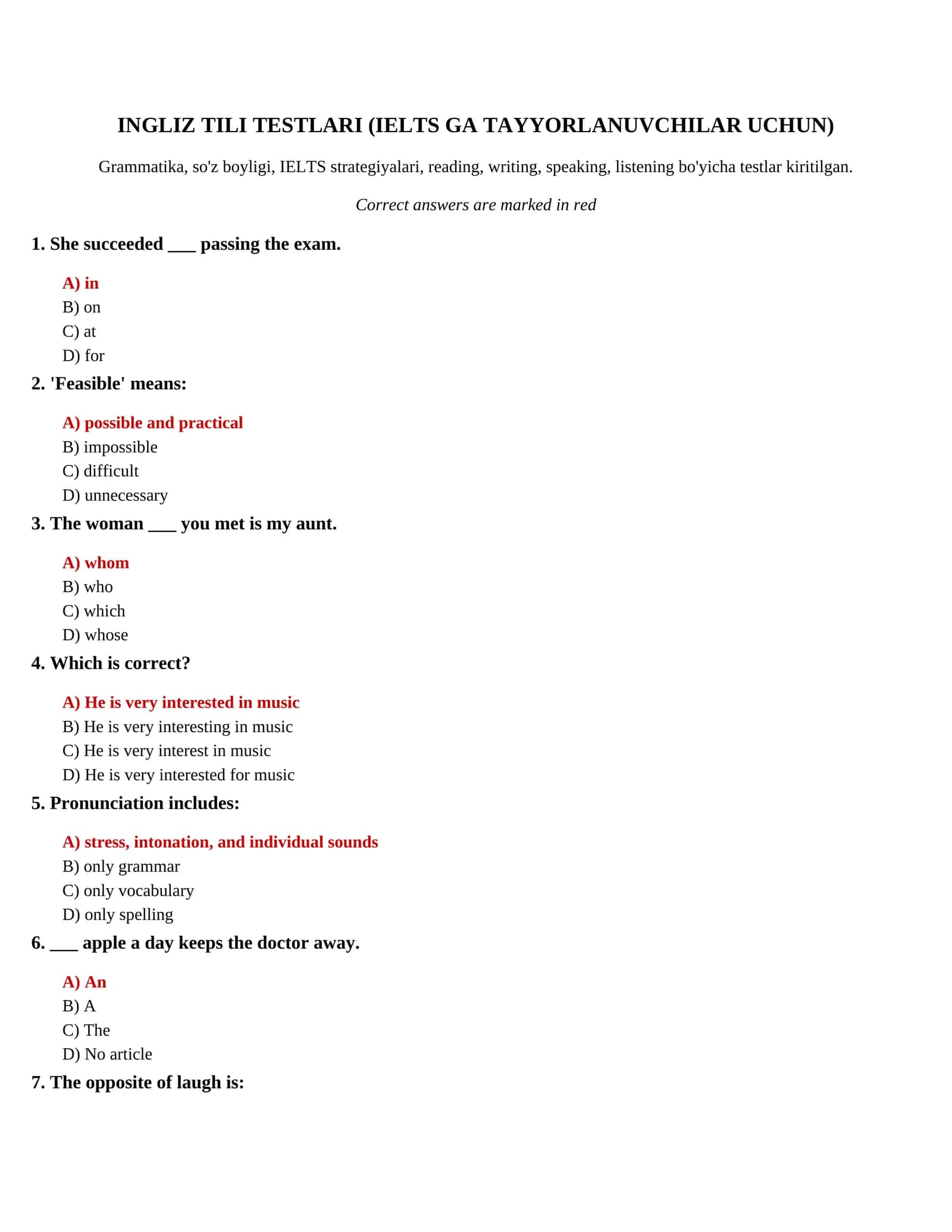 INGLIZ TILI TESTLARI (IELTS GA TAYYORLANUVCHILAR UCHUN) 500 ta 1