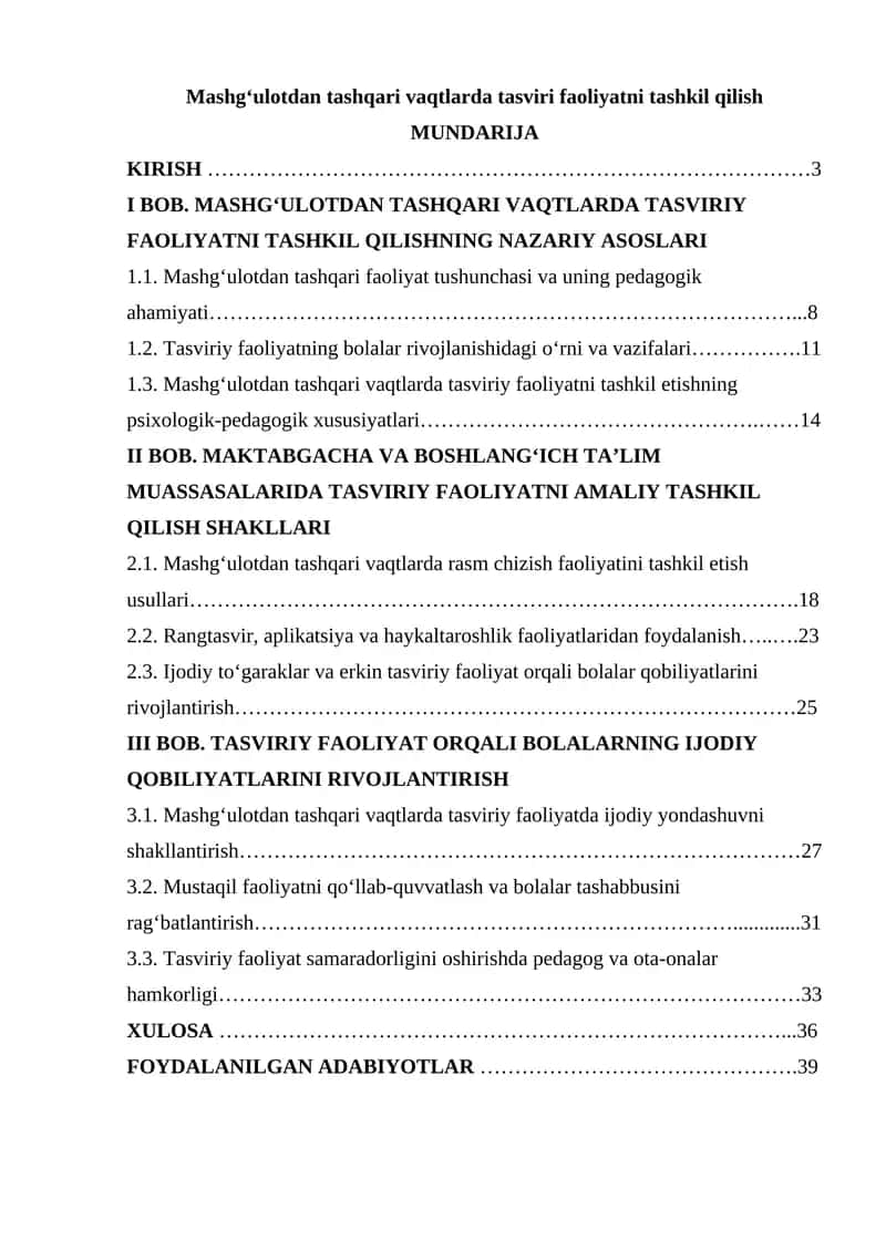 Mashgʻulotdan tashqari vaqtlarda tasviri faoliyatni tashkil qilish 1