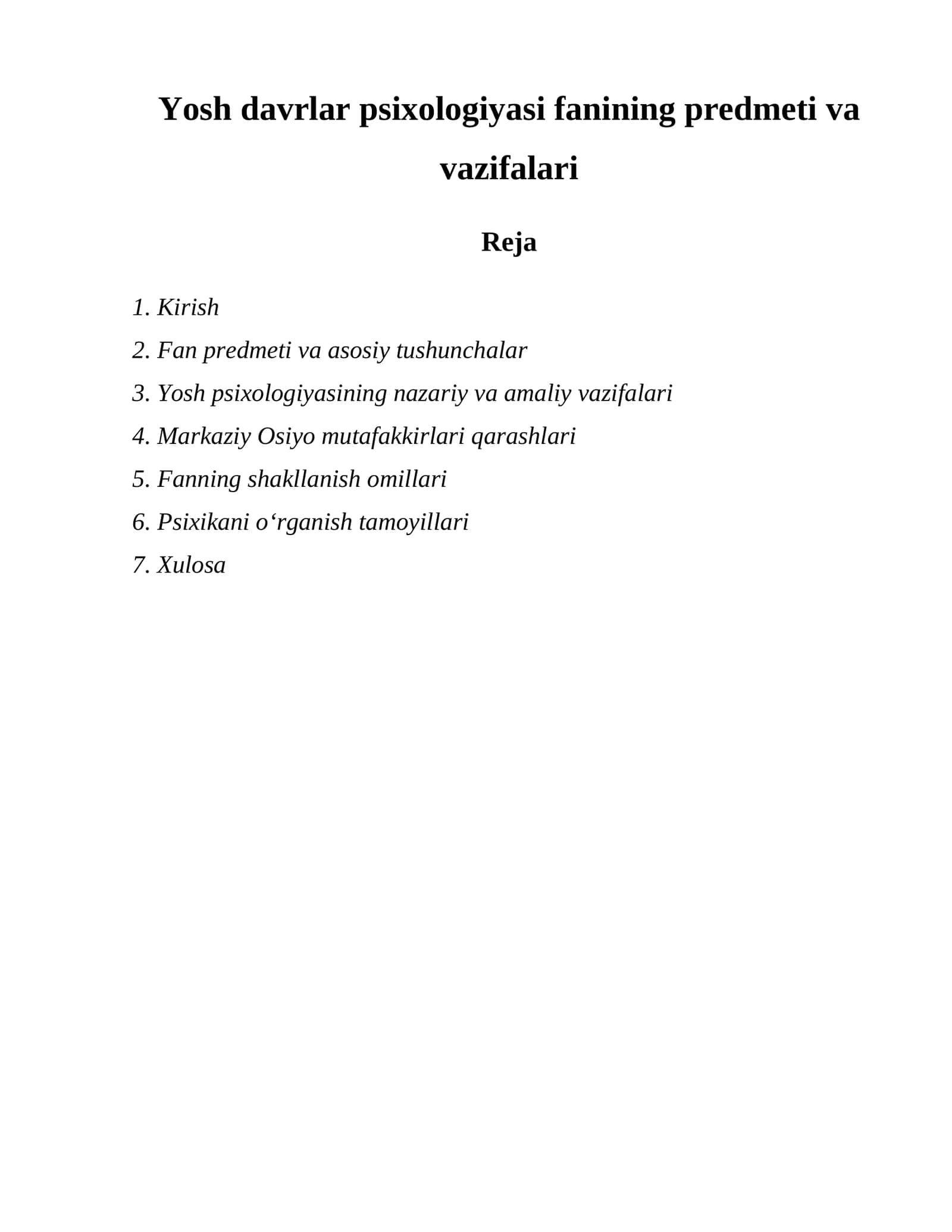 Yosh davrlar psixologiyasi fanining predmeti va vazifalari 1