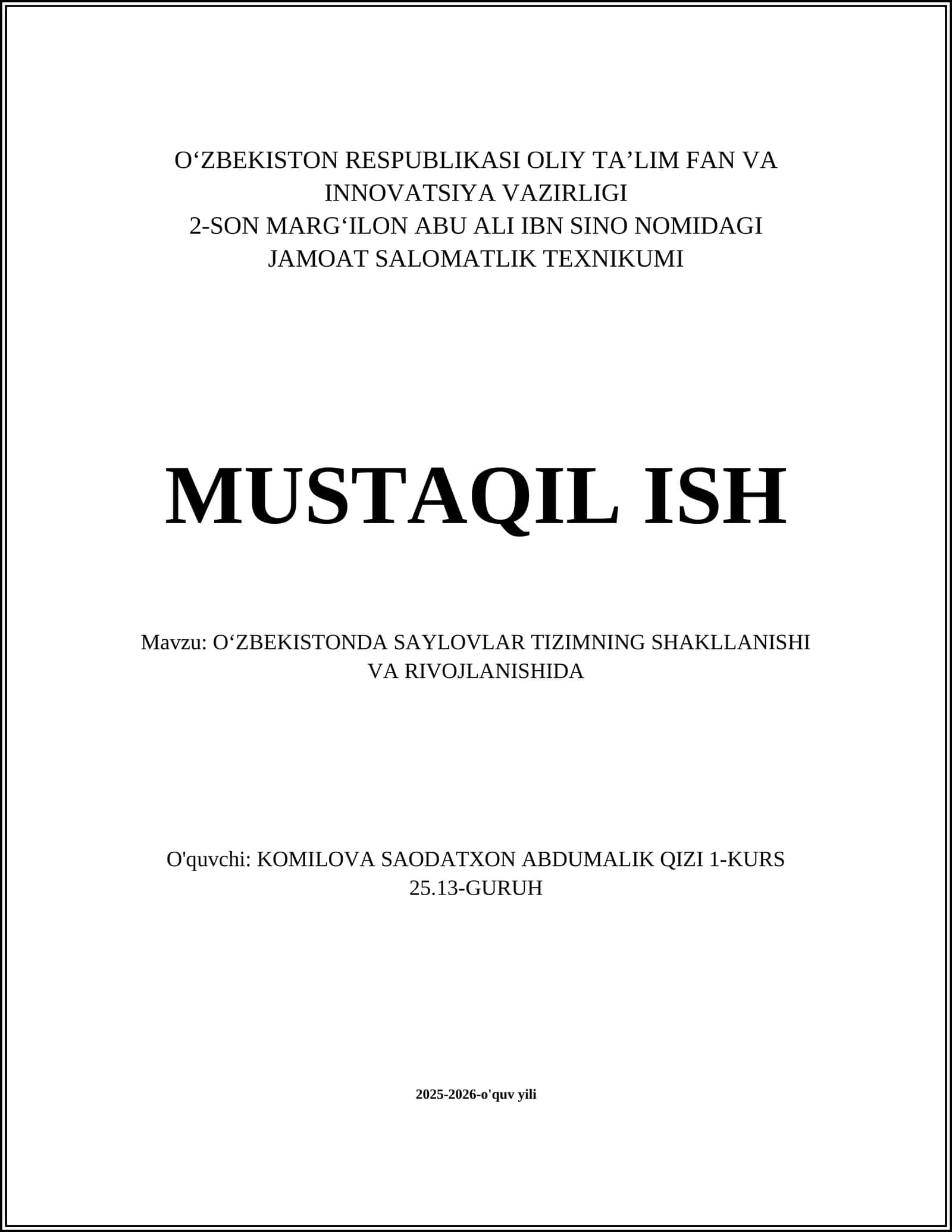 OʻZBEKISTONDA SAYLOVLAR TIZIMNING SHAKLLANISHI VA RIVOJLANISHIDA 1
