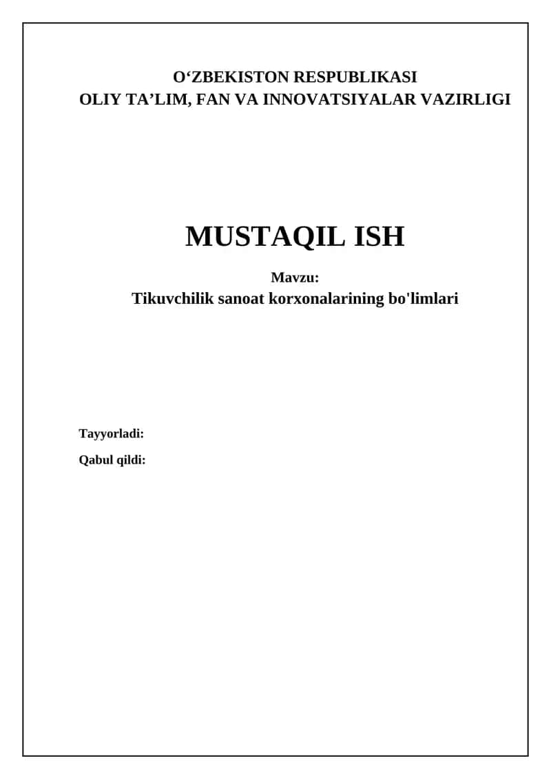 Tikuvchilik sanoat korxonalarining bo'limlari 1
