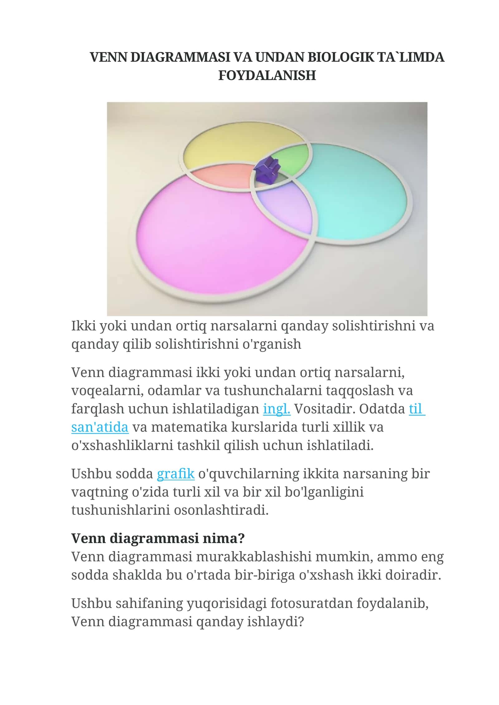Venn diagrammasi va undan biologik ta`limda foydalanish 1