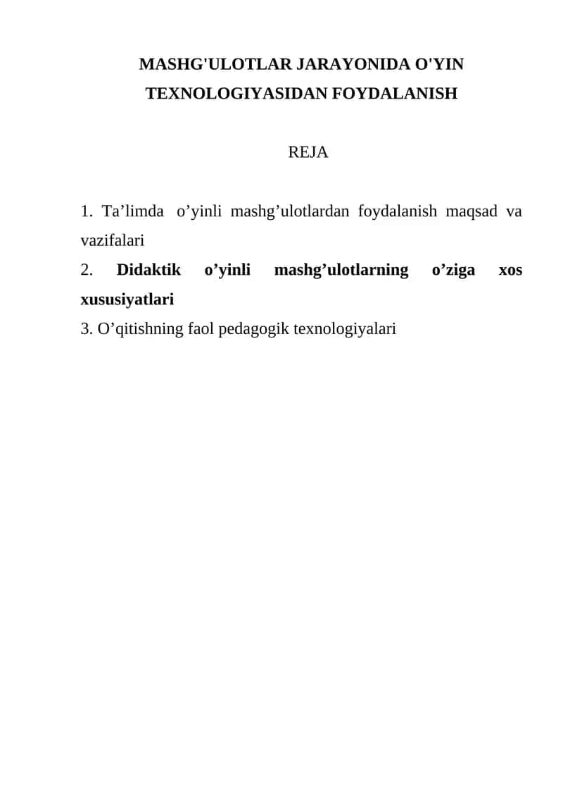 o’yin texnologiyasidan foydalanish 1