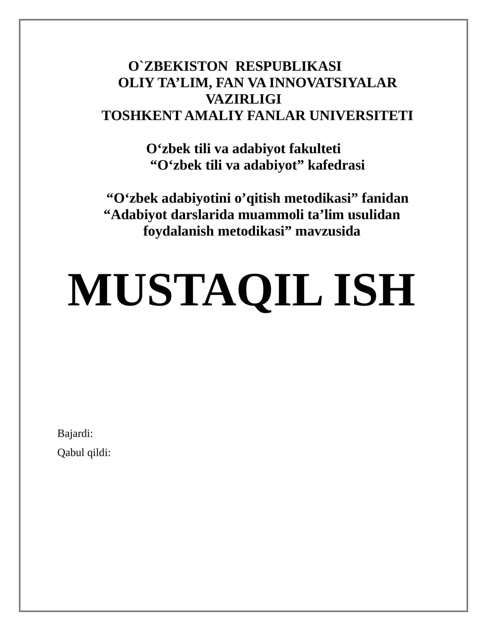Adabiyot darslarida muammoli ta'lim usulidan foydalanish metodikasi 1