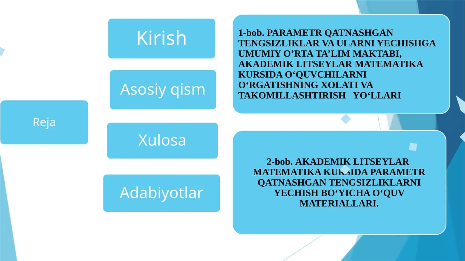 Umumiyo‘r tata’lim maktabi, akademik litsey, matematika o‘qitishi 1