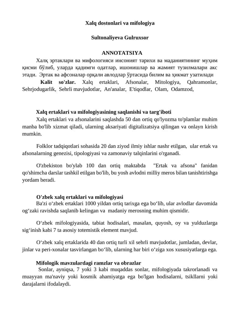 Xalq dostonlari va mifologiya 1