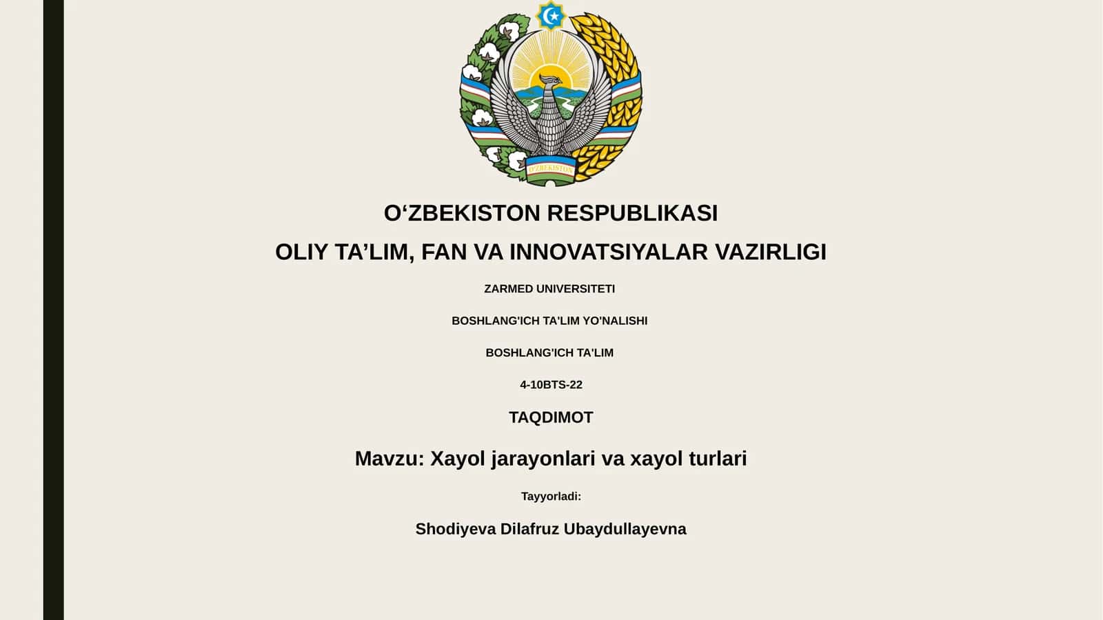 Xayol jarayonlari va xayol turlari 1