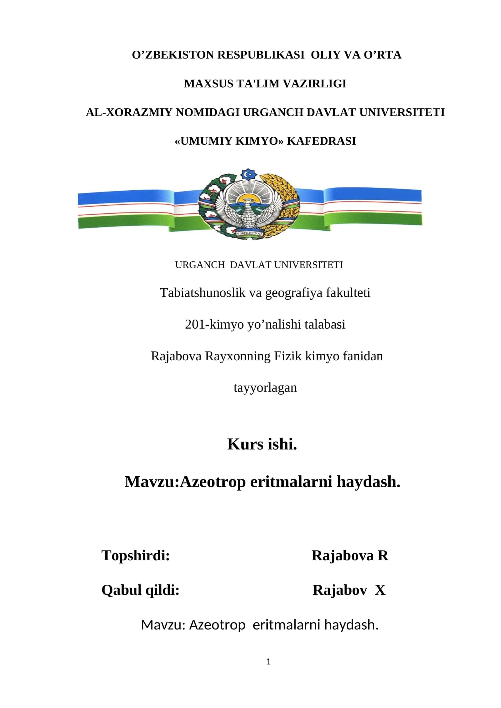 Azeotrop eritmalarni haydash 1