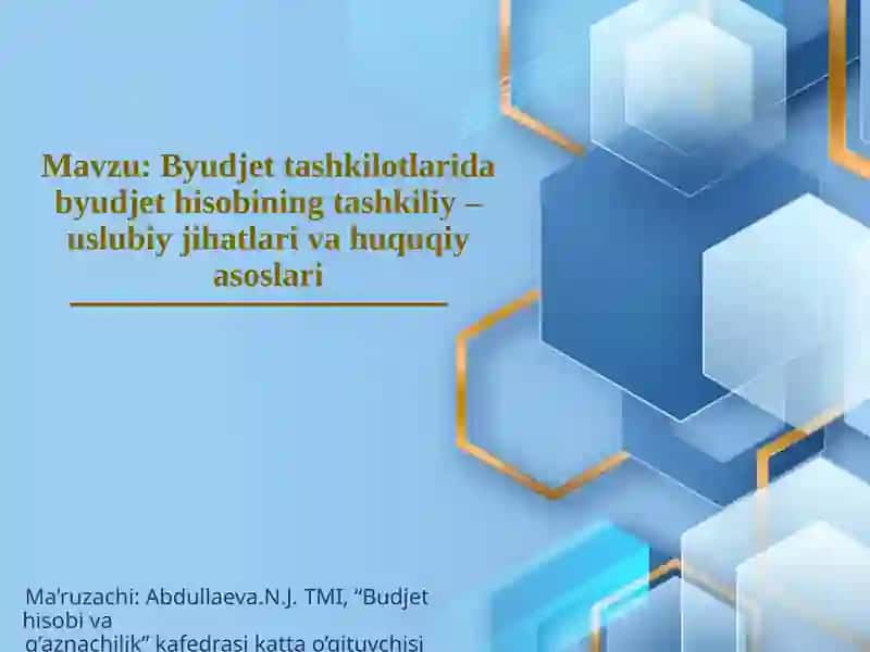Byudjet tashkilotlaridabyudjet hisobiningtashkiliy–uslubiyjihatlarivahuquqiy asoslari