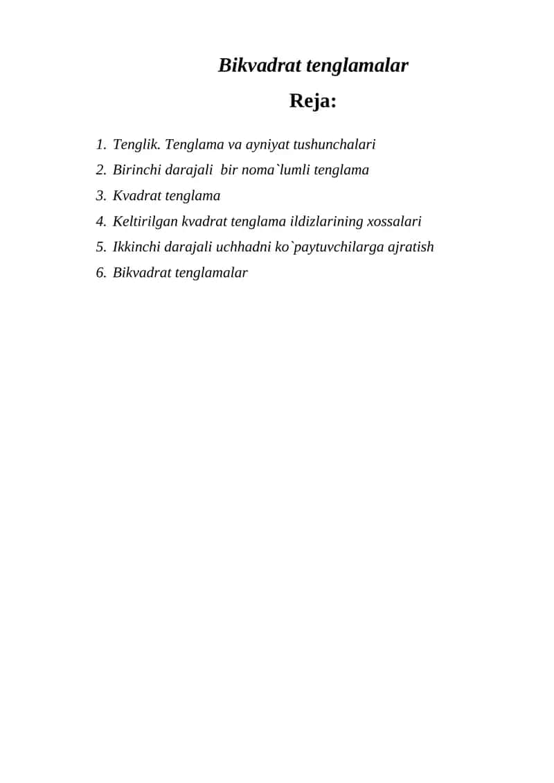 Bikvadrat tеnglamalar 1
