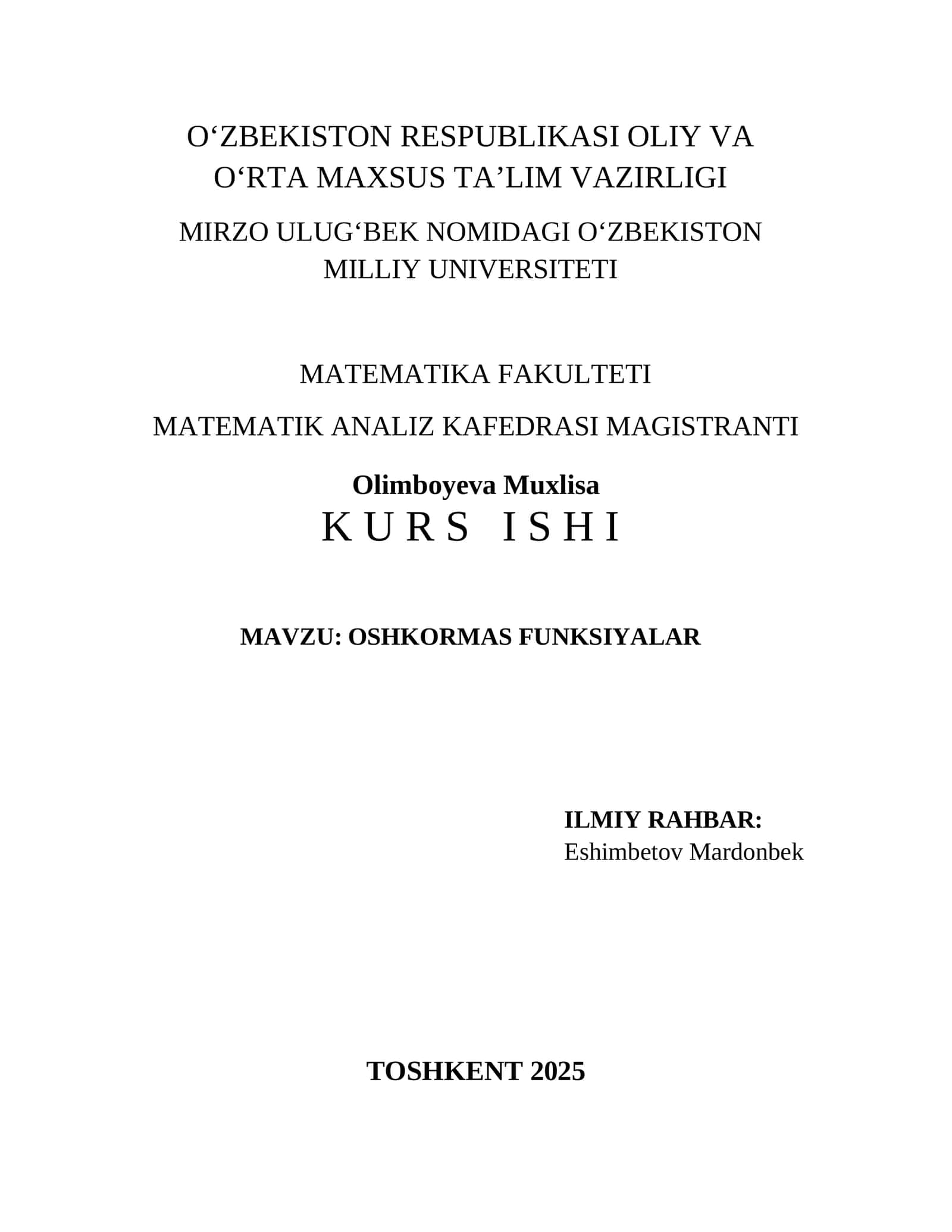 OSHKORMAS FUNKSIYALAR 1