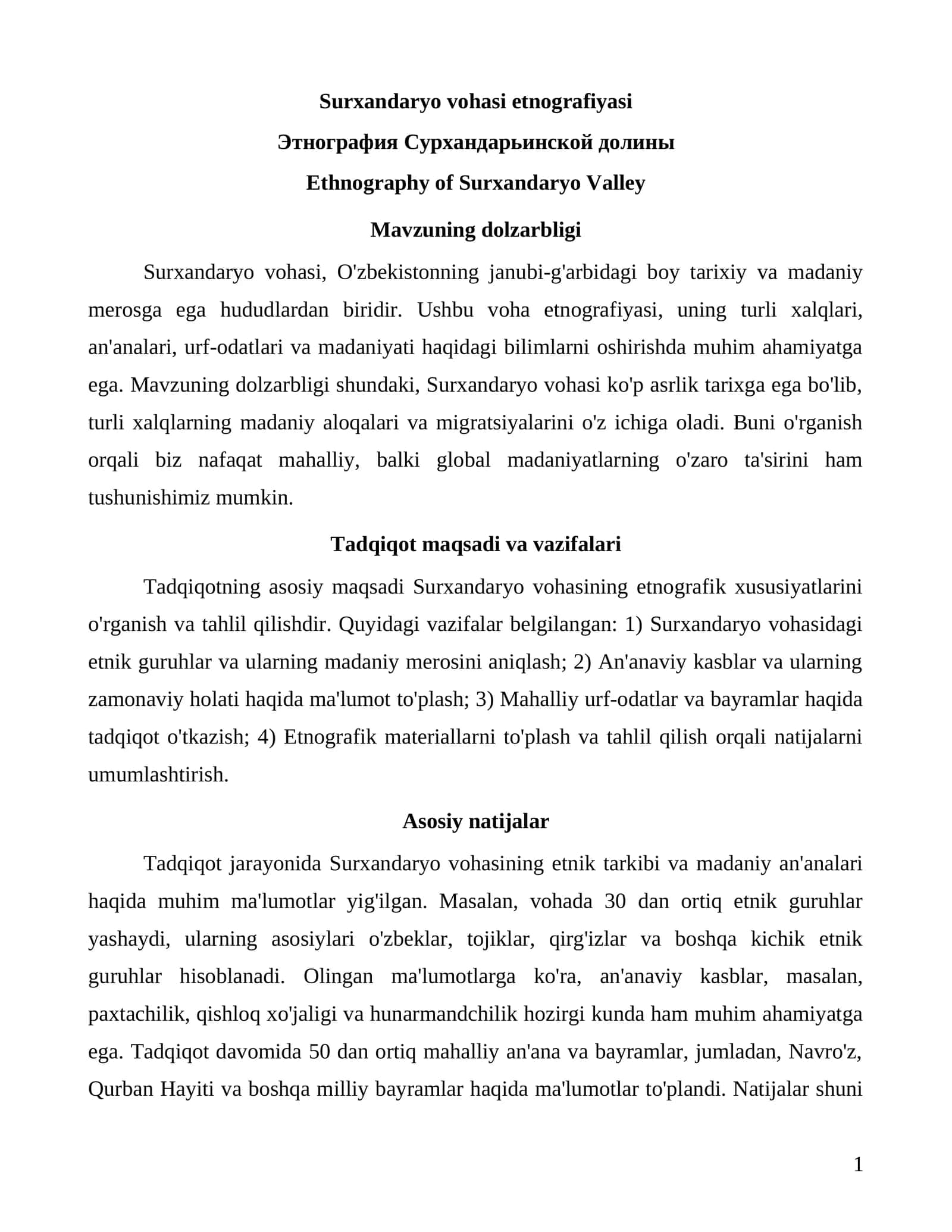 Surxandaryo vohasi etnografiyasi 1
