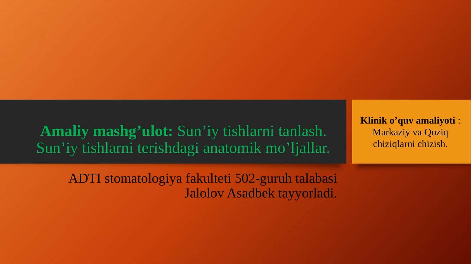 Sun’iy tishlarni tanlash. Sun’iy tishlarni terishdagi anatomik mo’ljallar 1