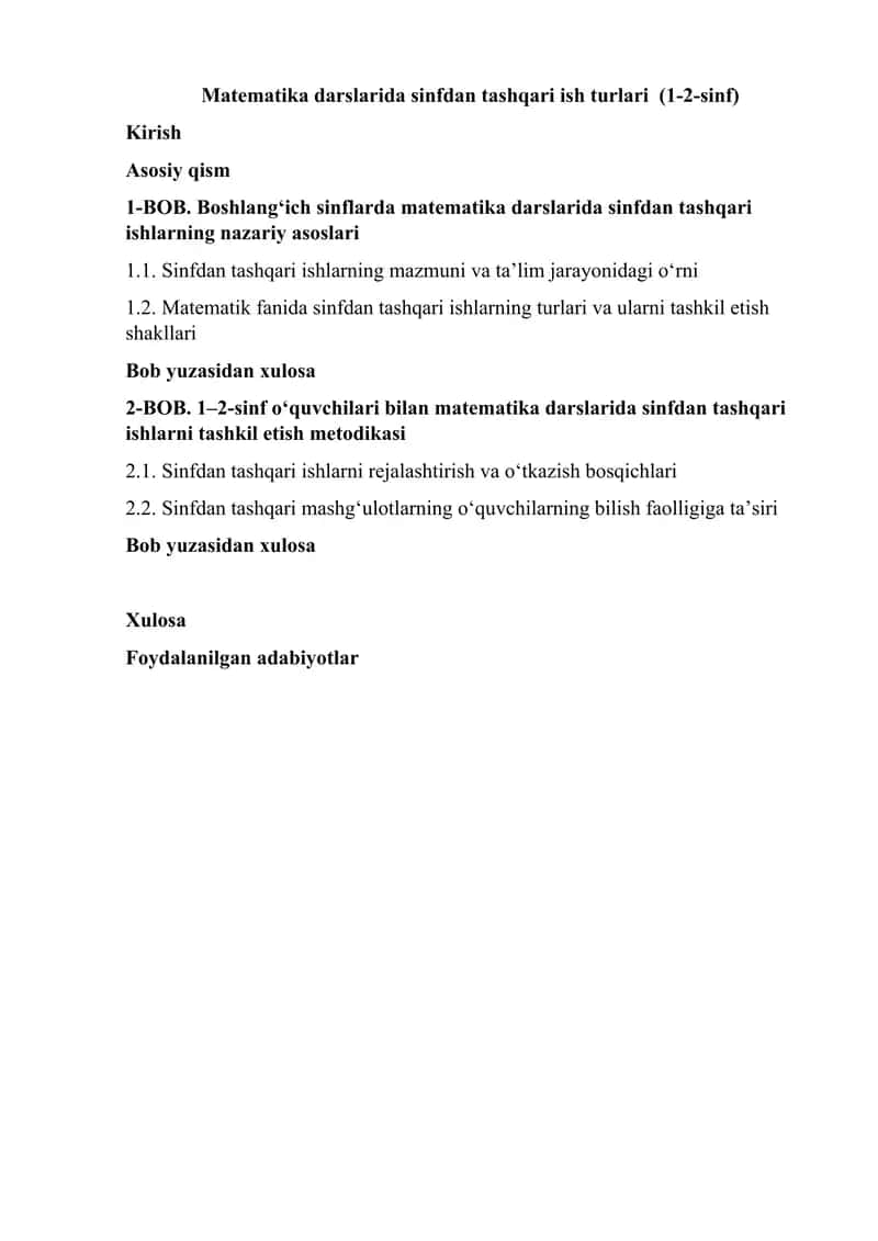 Matematika darslarida sinfdan tashqari ish turlari  (1-2-sinf) 1