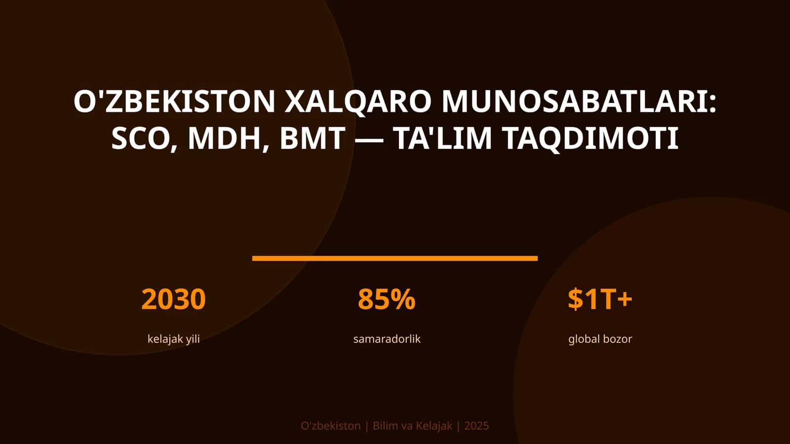 O'zbekiston xalqaro munosabatlari: SCO, MDH, BMT — ta'lim taqdimoti 1