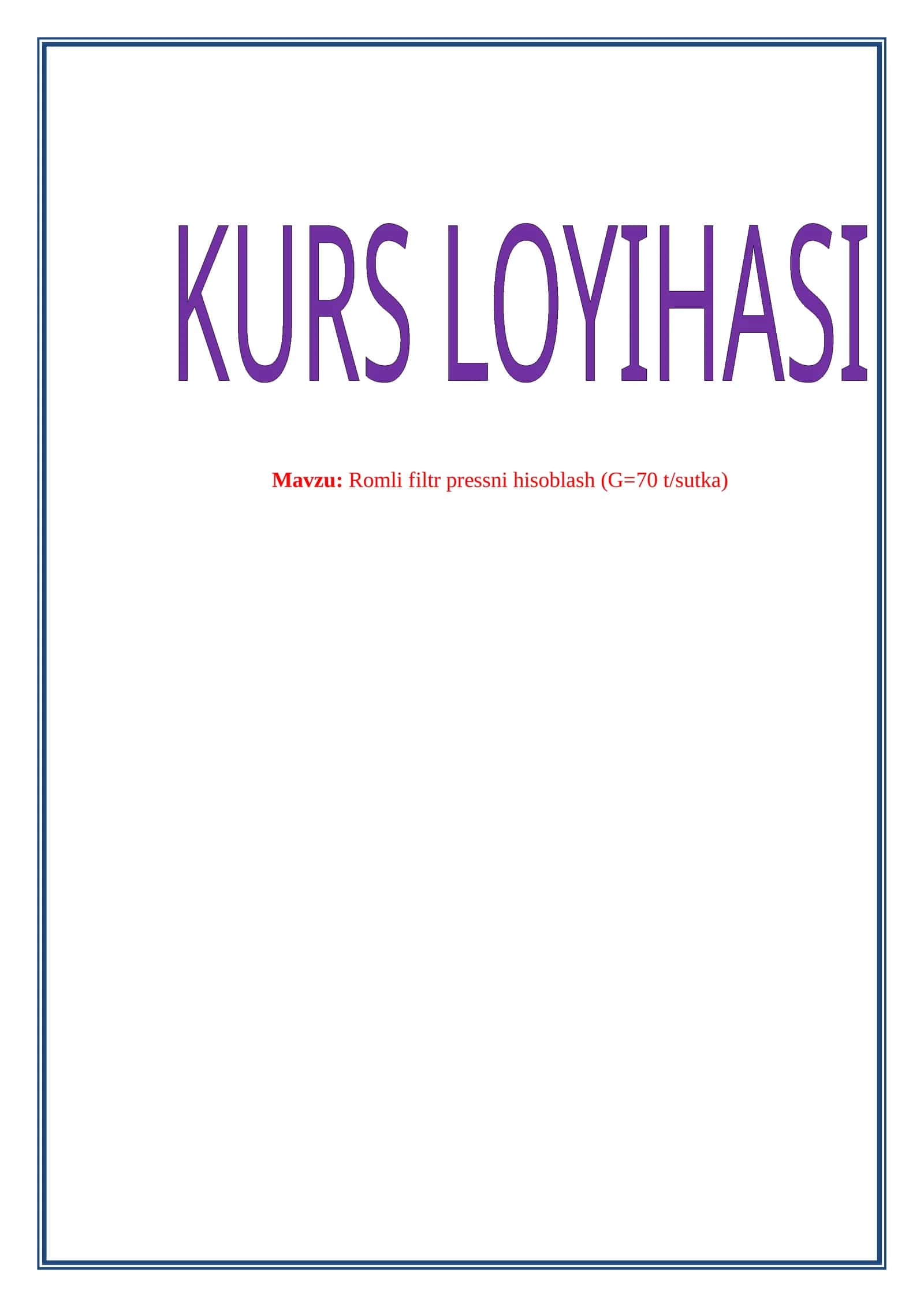 Romli filtr pressni hisoblash (G=70 t/sutka) 1