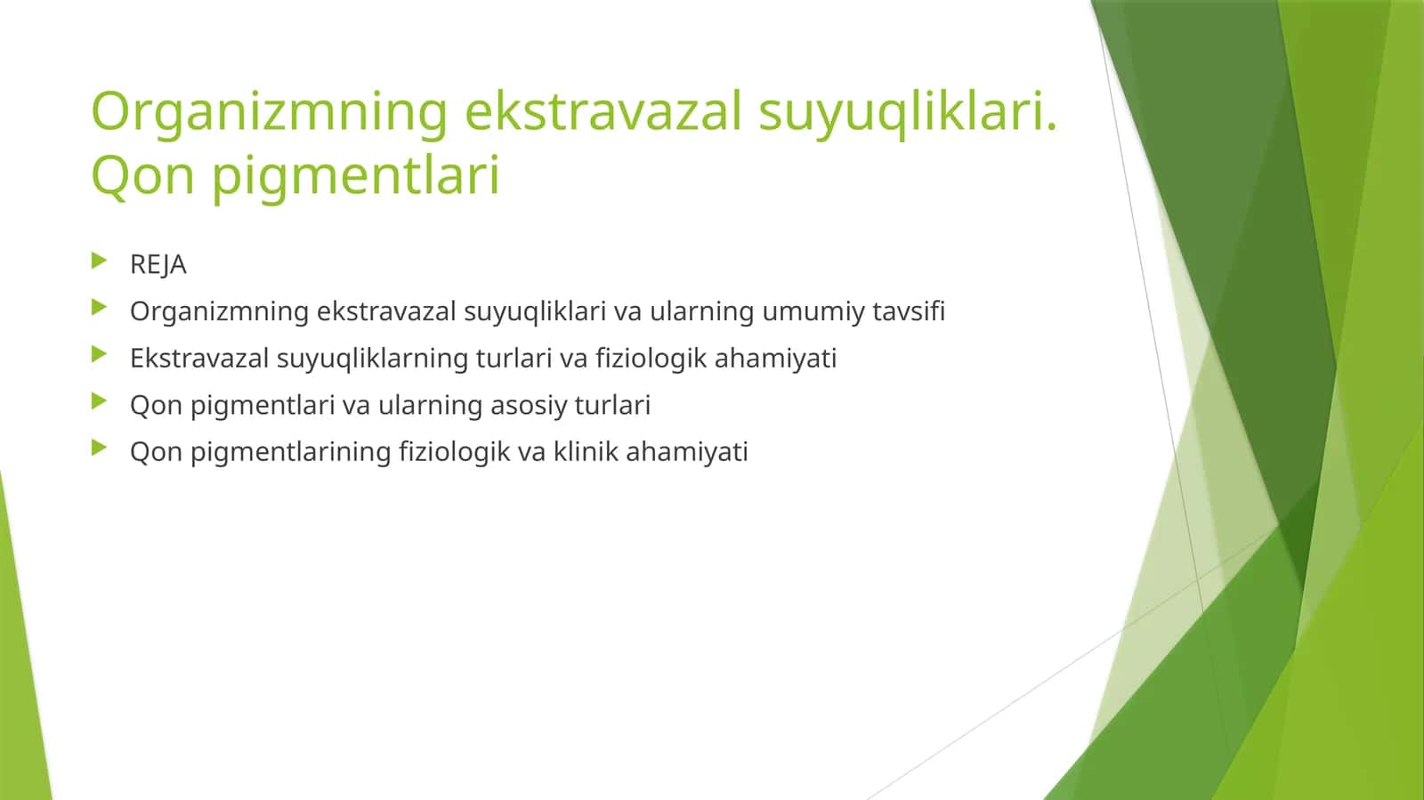 Organizmning ekstravazal suyuqliklari. Qon pigmentlari 1