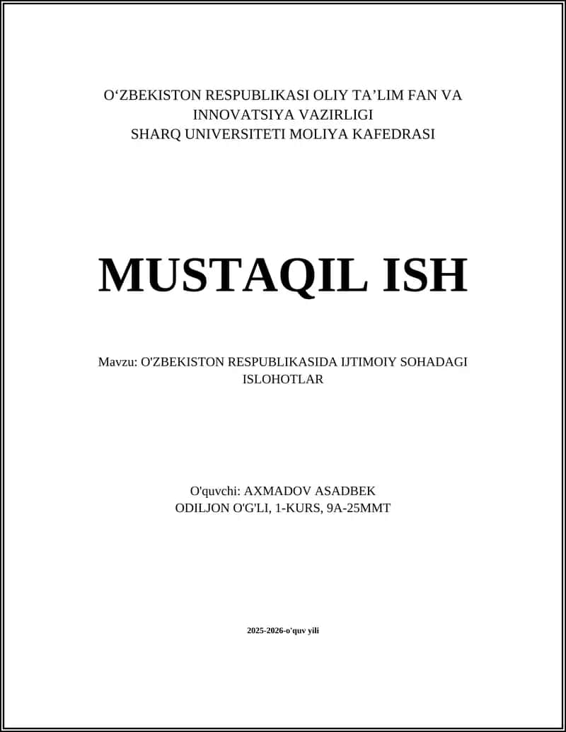 O'ZBEKISTON RESPUBLIKASIDA IJTIMOIY SOHADAGI ISLOHOTLAR 1