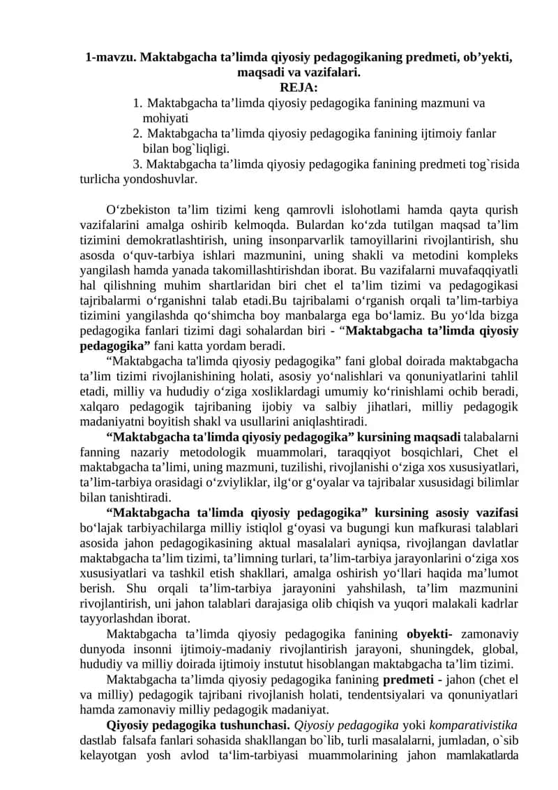 Maktabgacha ta'limda qiyosiy pedagogika 1