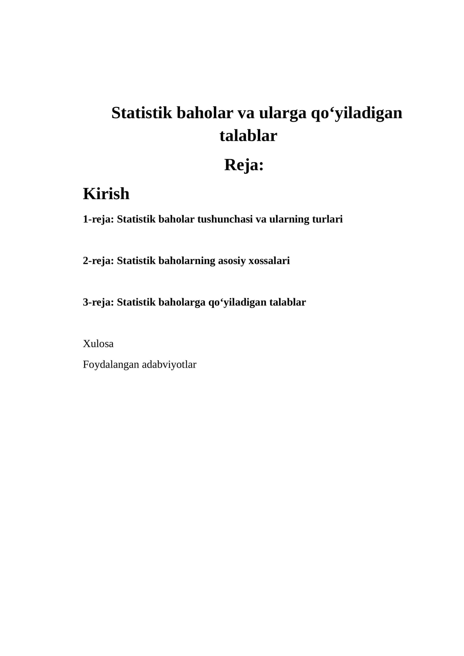 Statistik baholar va ularga qо‘yiladigan talablar 1