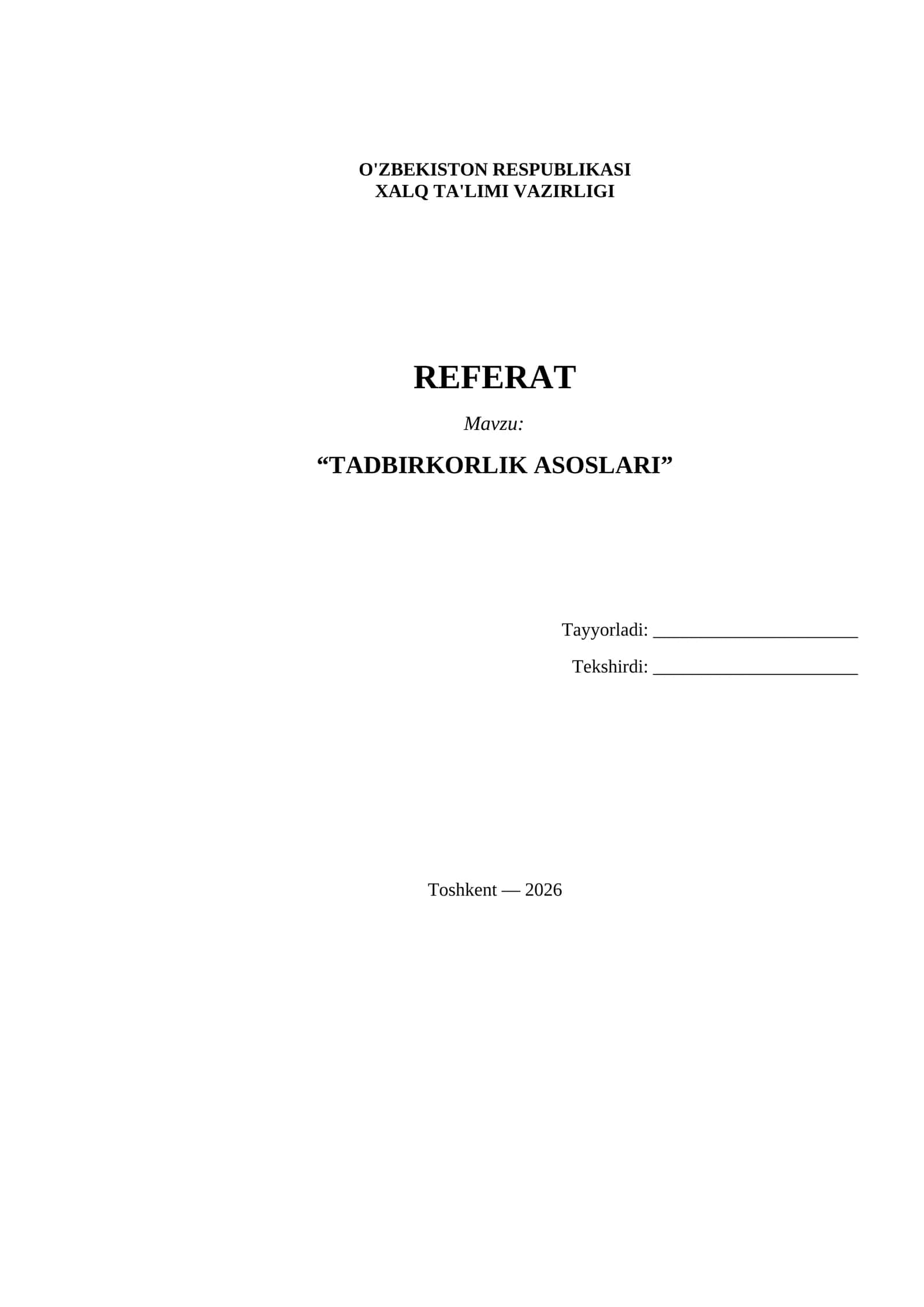 Referat Tadbirkorlik asoslari 1