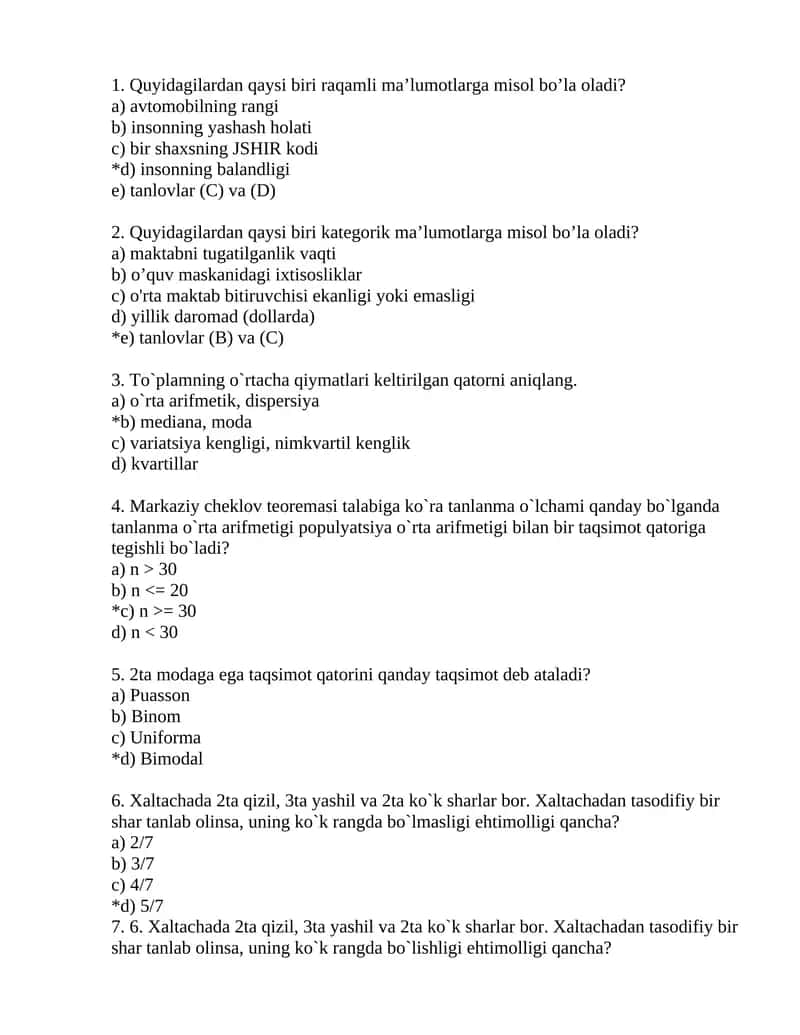 Statistika misollari 1