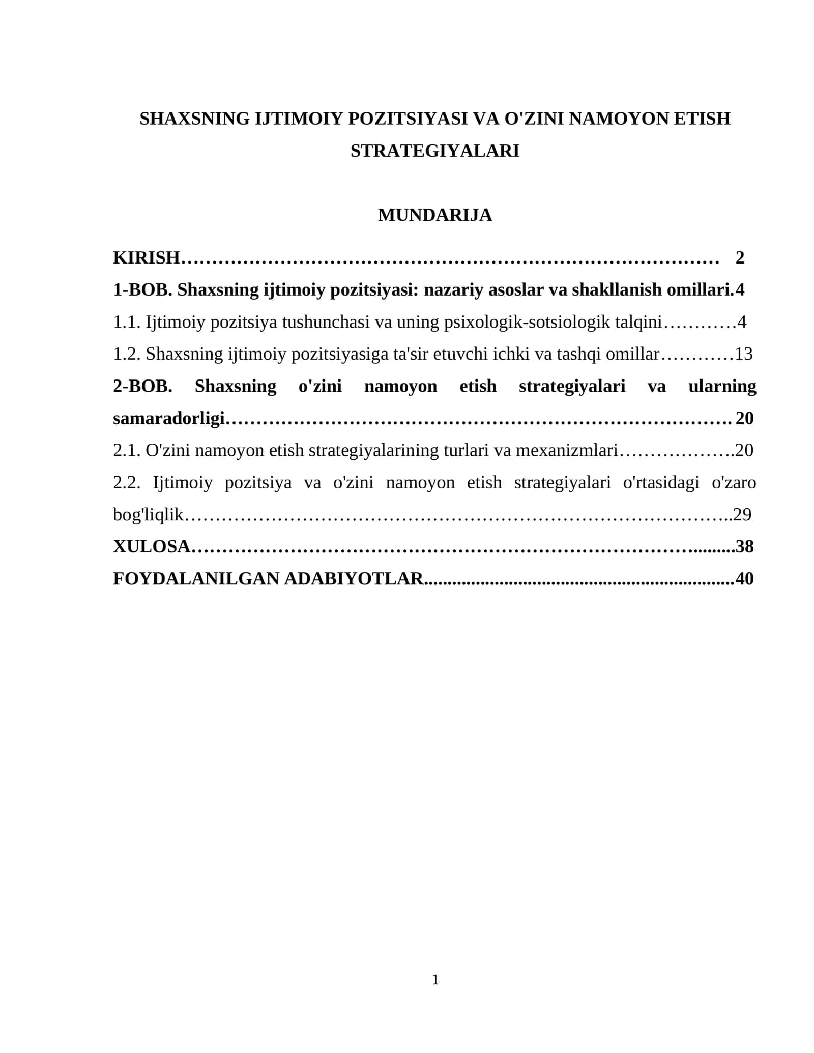ShAXSNING IJTIMOIY POZITSIYASI VA O'ZINI NAMOYON ETISH STRATEGIYALARI 1