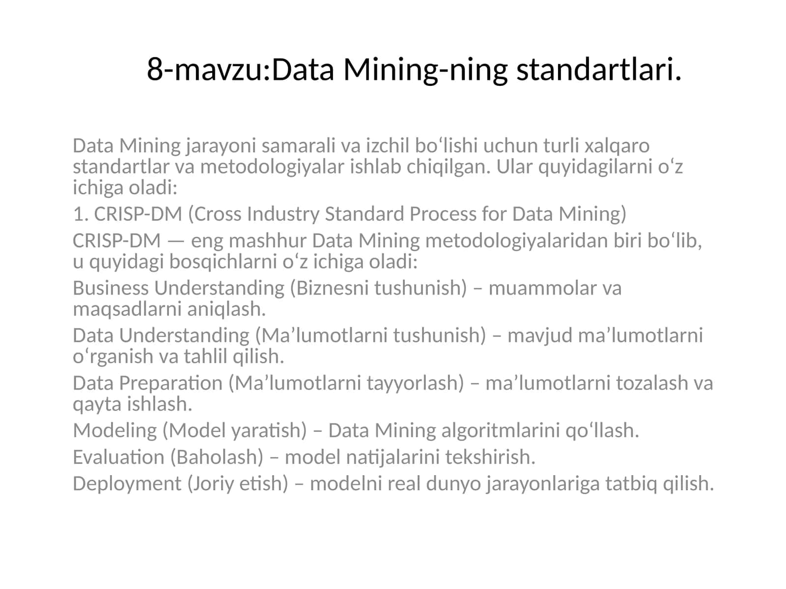 Data Mining-ning standartlari 1