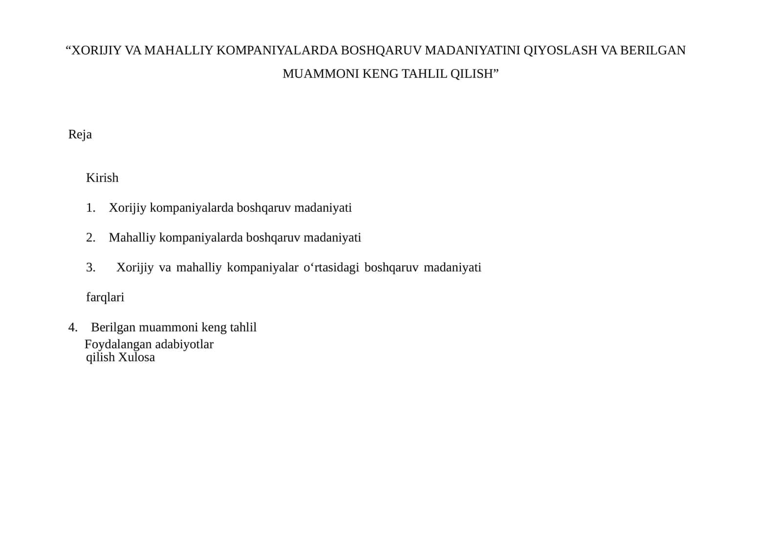 Boshqaruv Madaniyatini Qiyoshlash 1