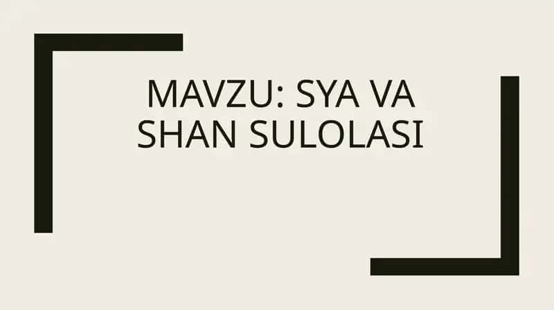 SYA VA SHAN SULOLASI 1