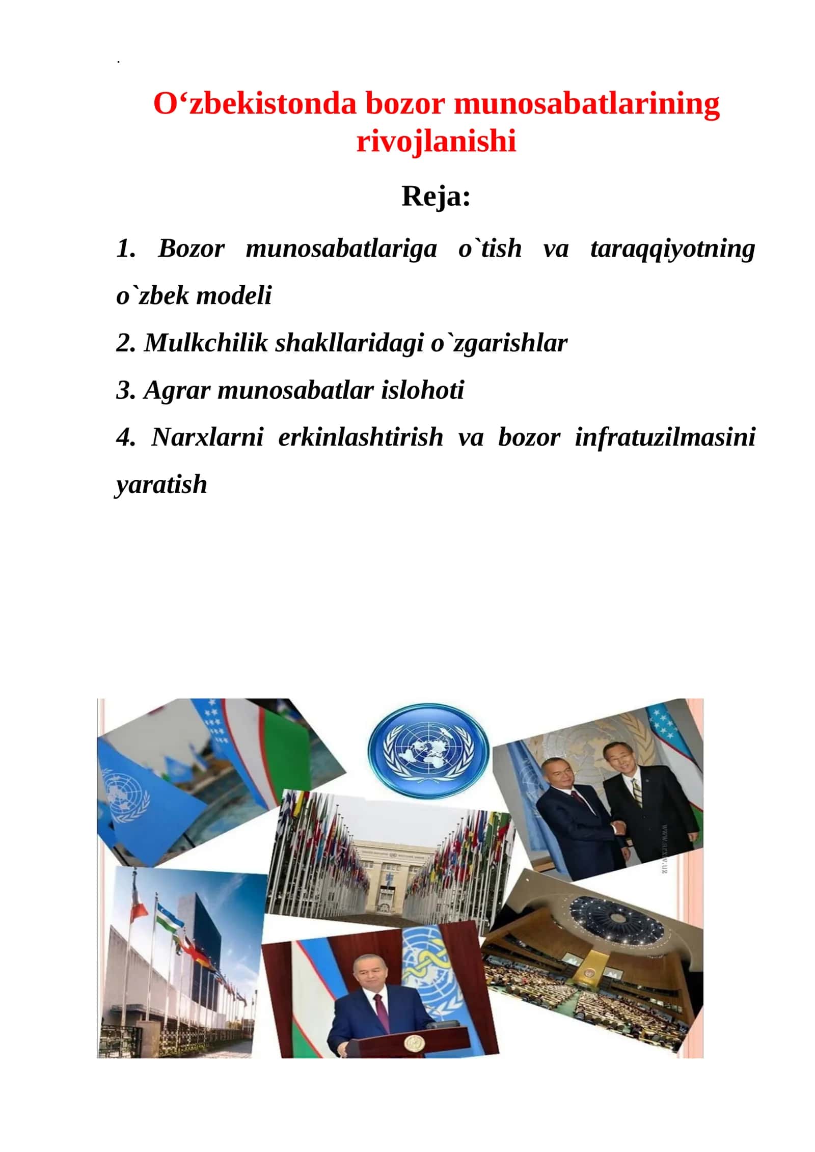 Oʻzbekistonda bozor munosabatlarining rivojlanishi 1