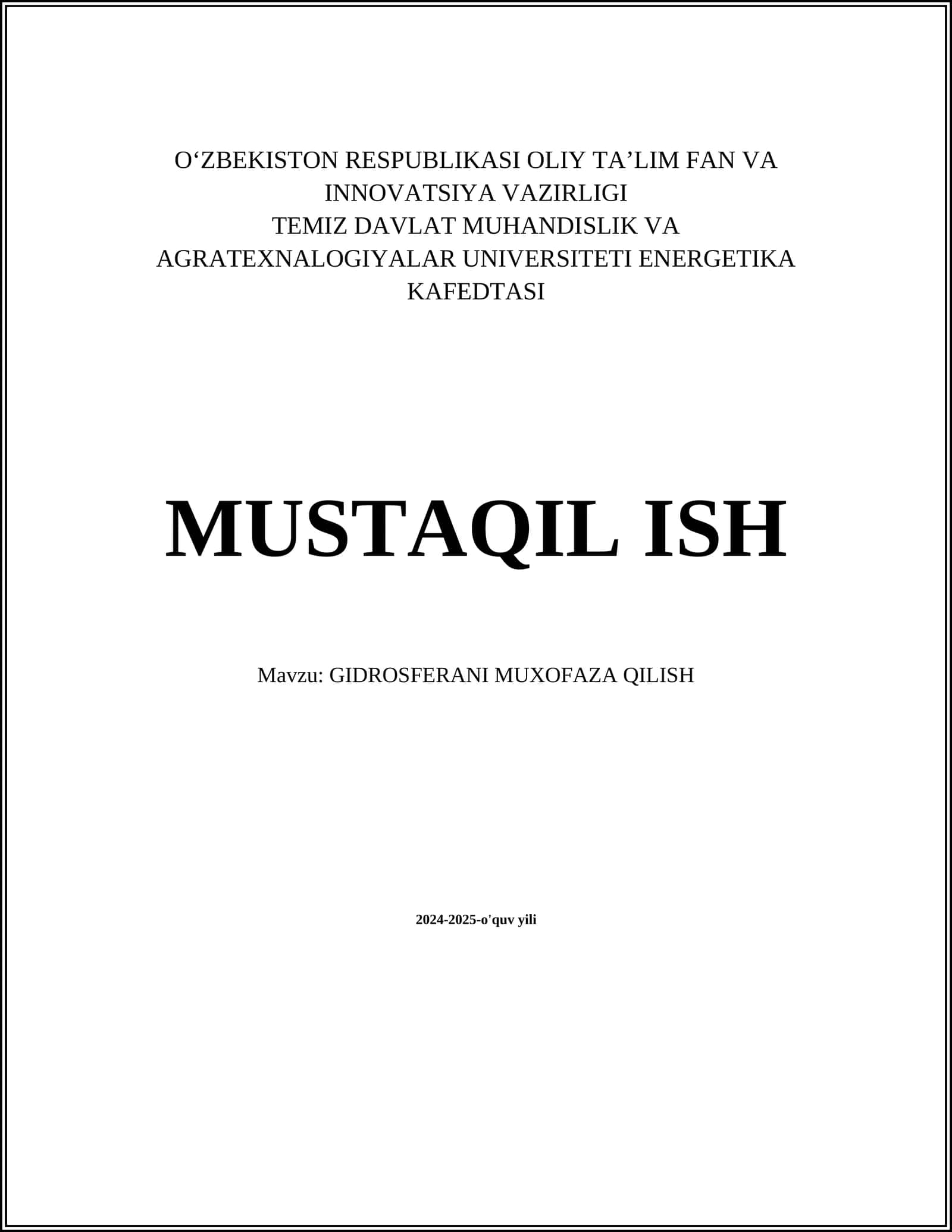 GIDROSFERANI MUXOFAZA QILISH 1