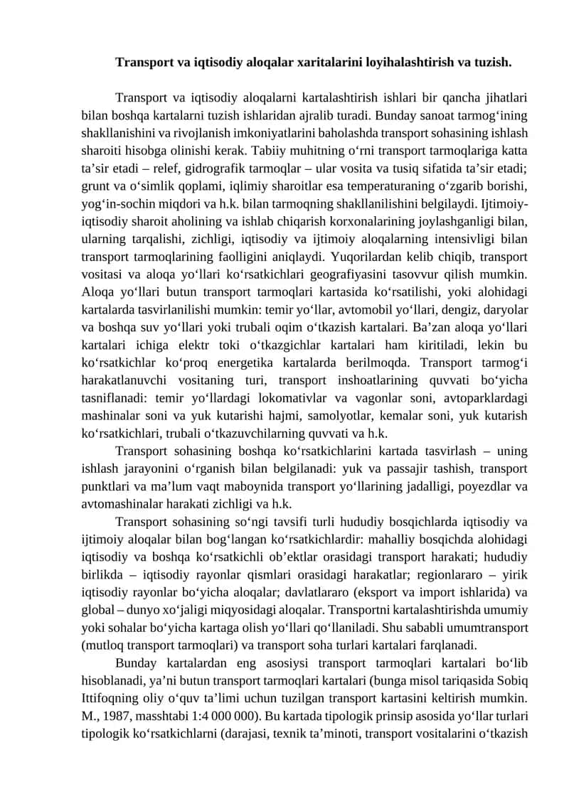 Transport va iqtisodiy aloqalar xaritalarini loyihalashtirish va tuzish 1