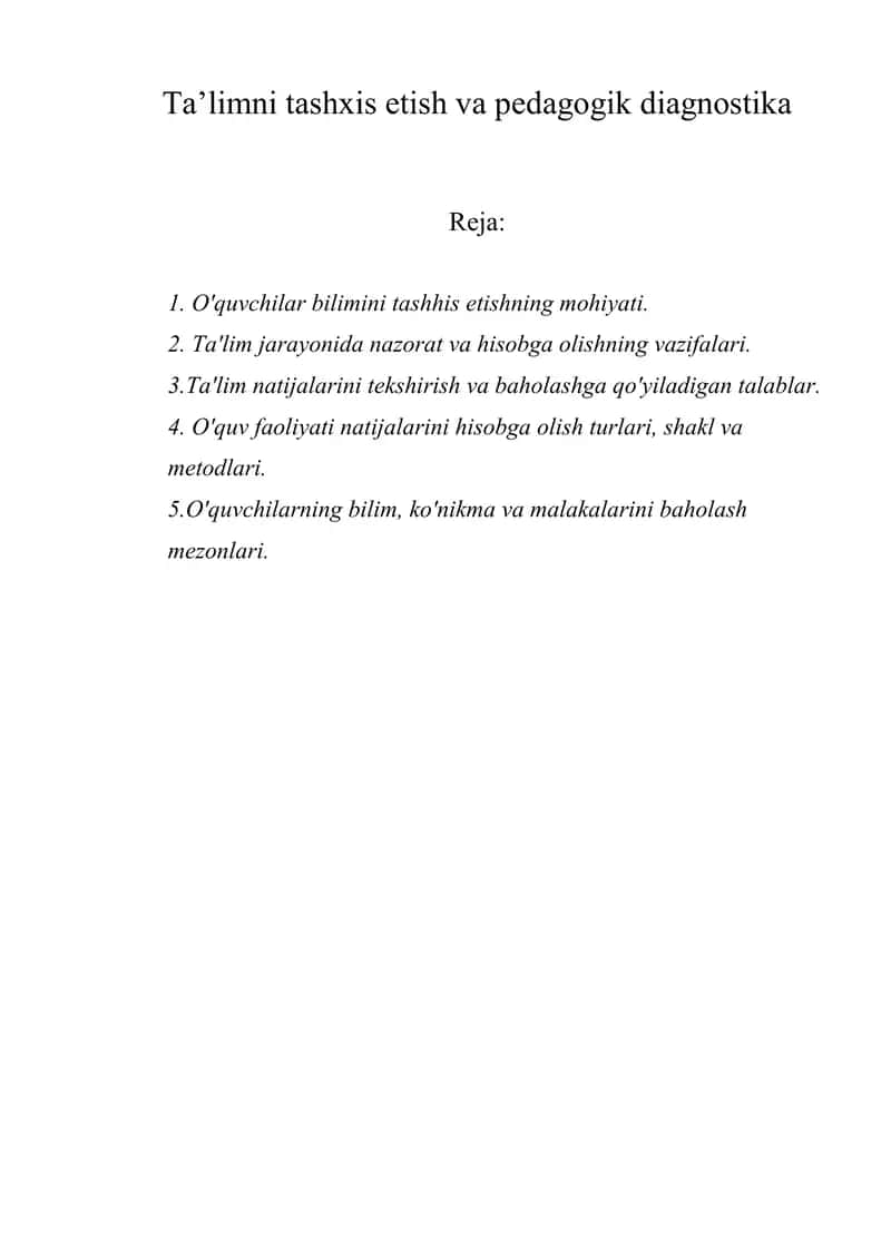 Ta’limni tashxis etish va pedagogik diagnostika 1