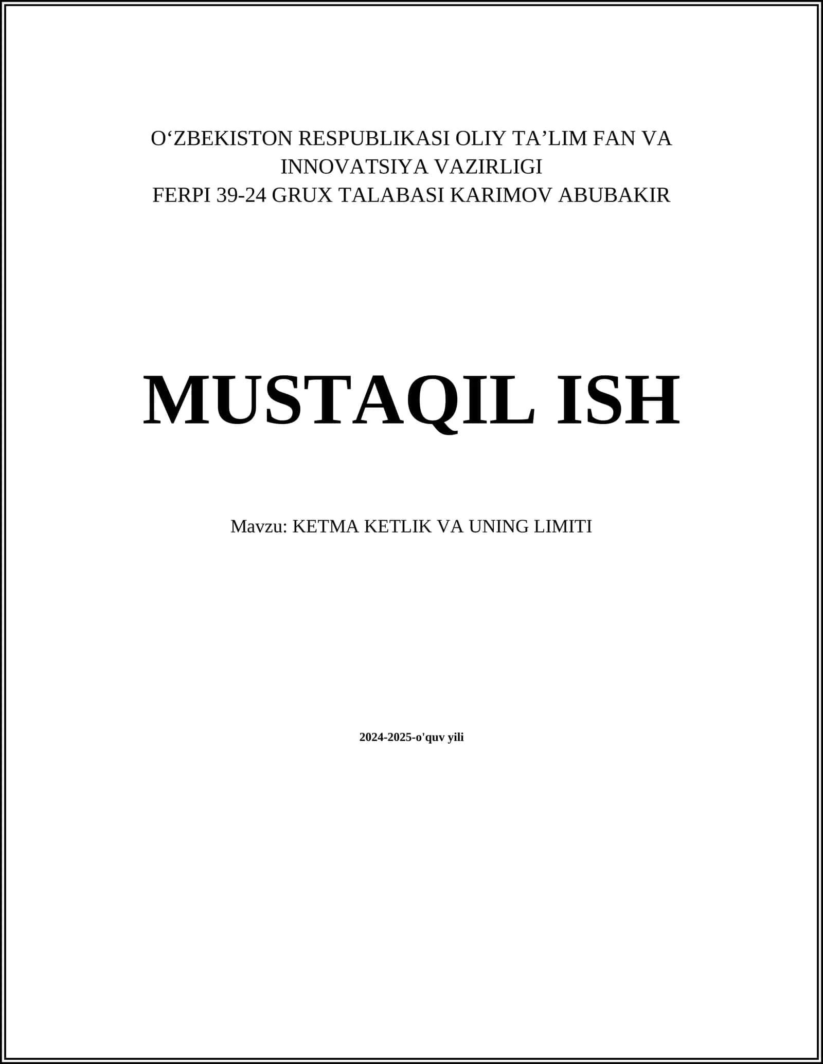 KETMA KETLIK VA UNING LIMITI 1